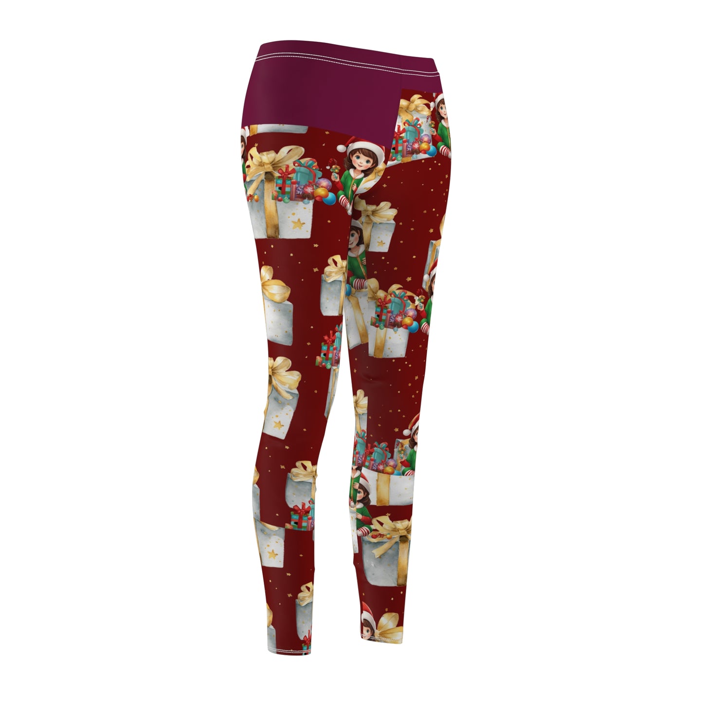 Maroon Leggings with a Little Girl and Christmas Presents: