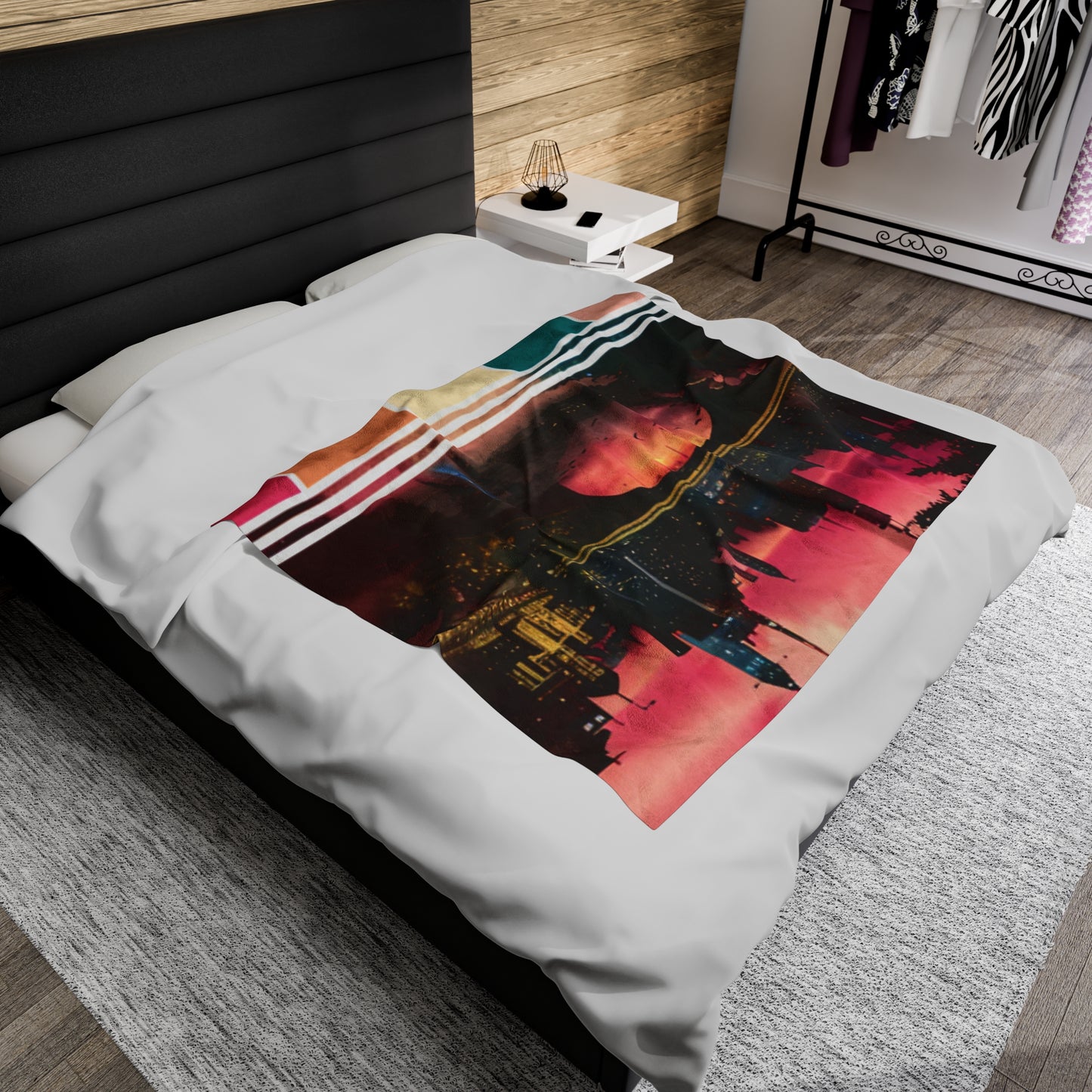 Urban Sunset - Abstract Cityscape Velveteen Blanket