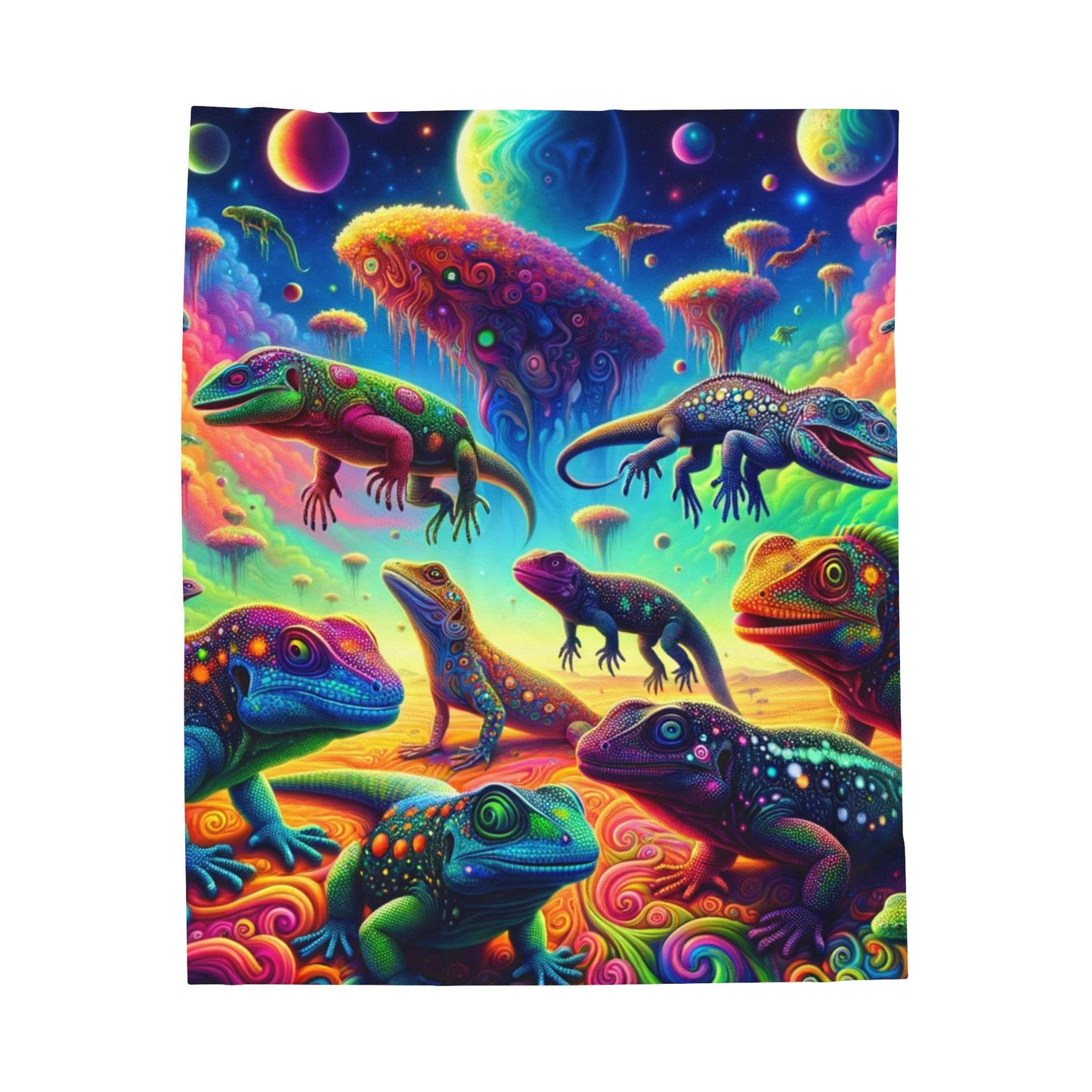 Psychedelic Chameleon Bliss Velveteen Plush Blanket