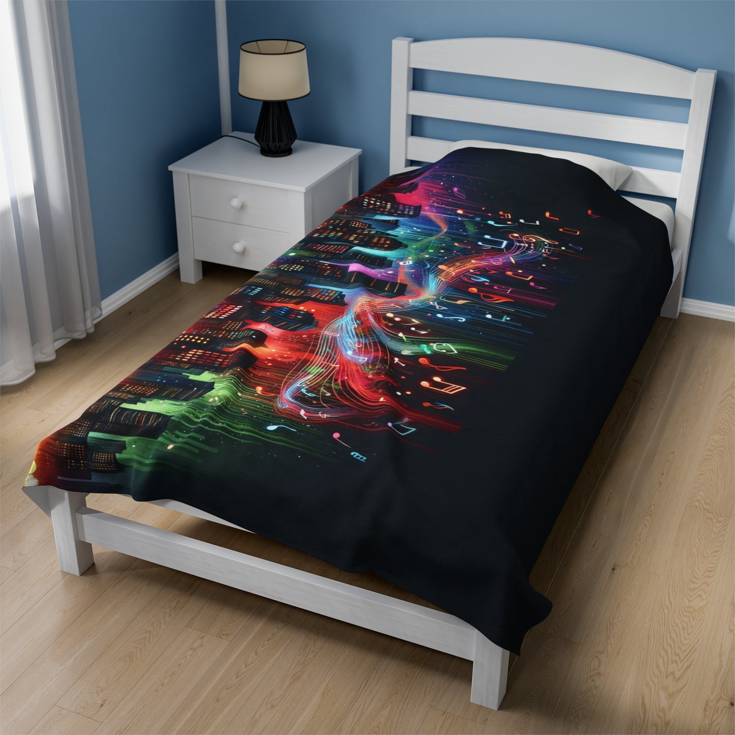 Nightscape of jazz band Velveteen Plush Blanket