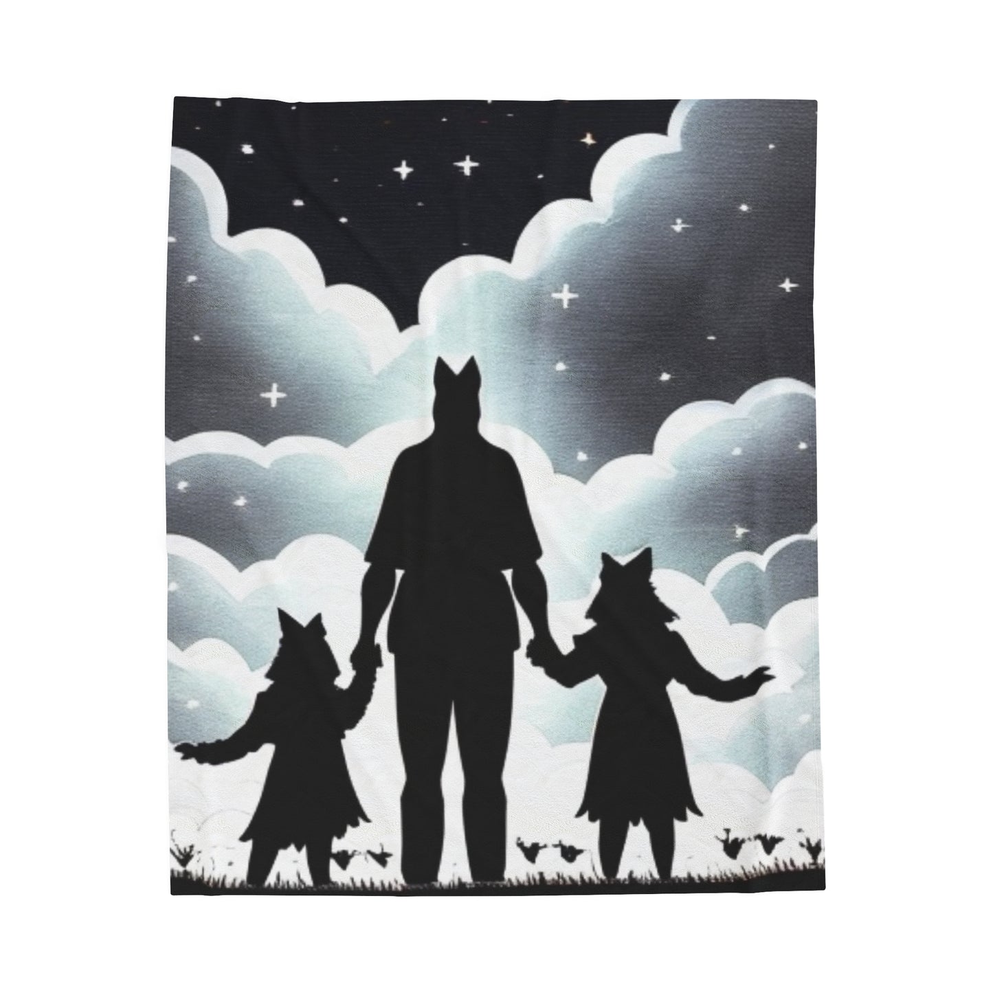 Wolf family holding hands Velveteen Plush Blanket