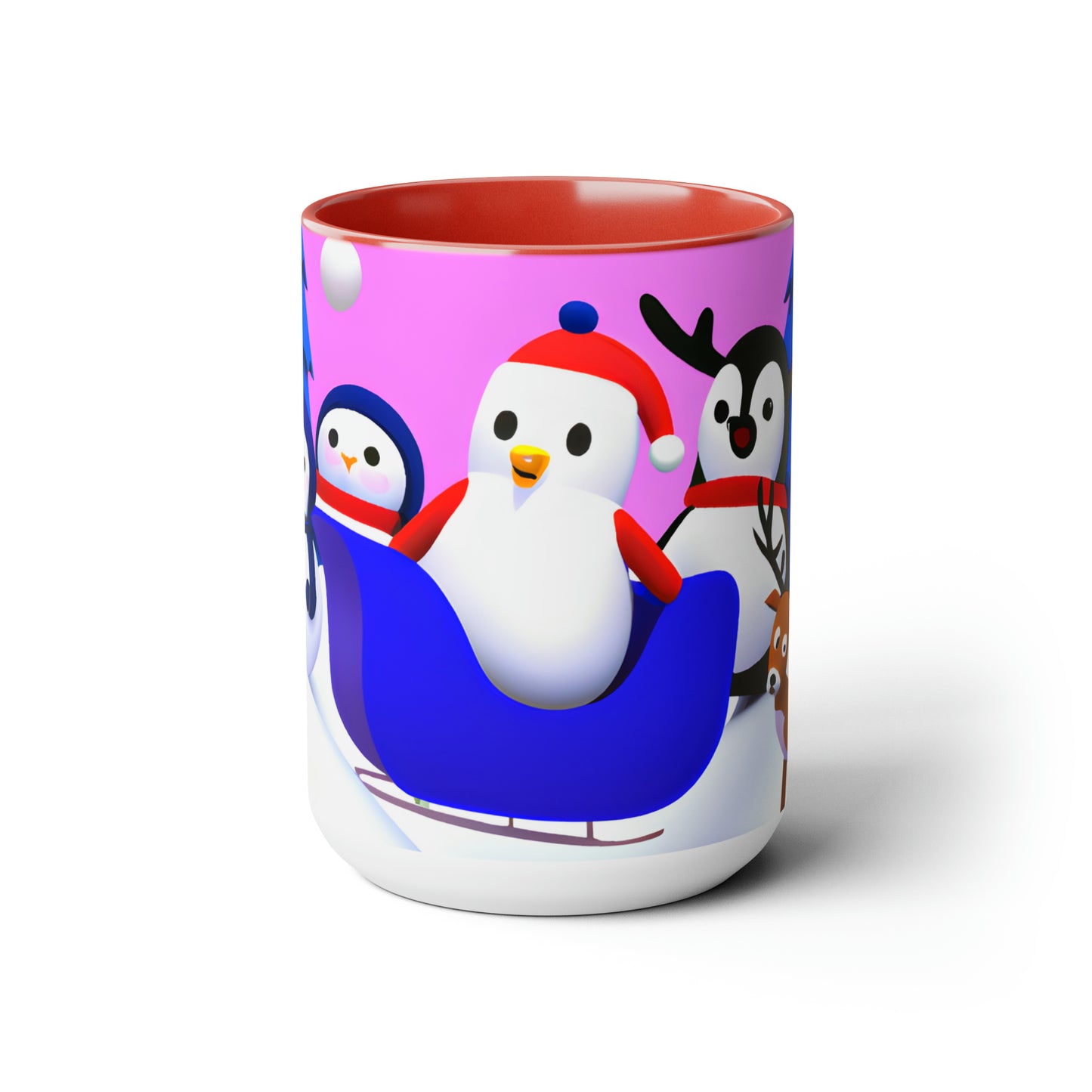 Penguin sledding selfie 15 oz ceramic mug