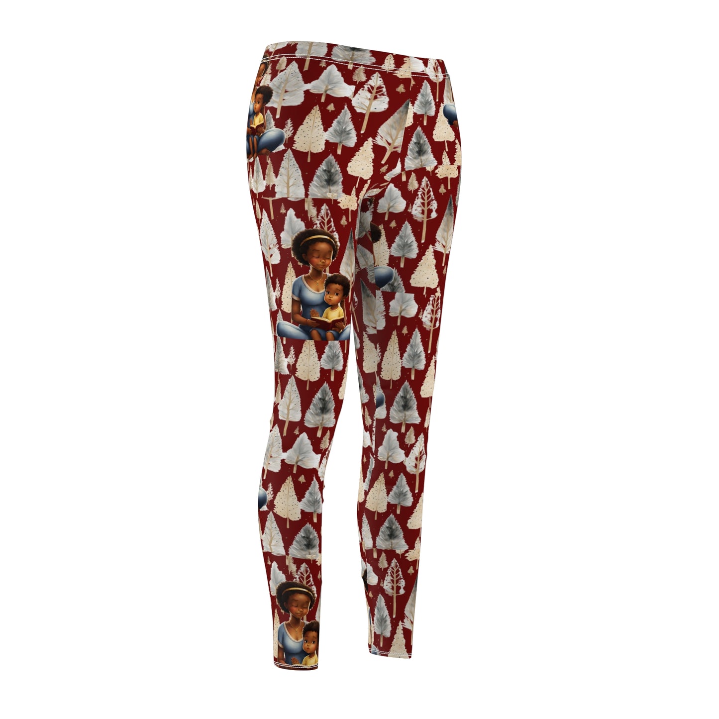 Maroon Christmas Trees & African-American Mother-Son Leggings.