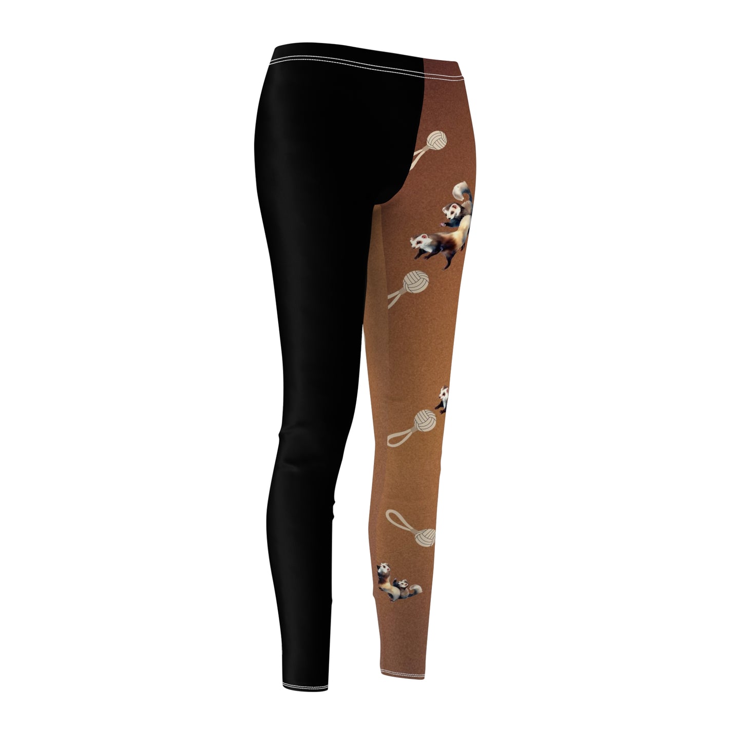 Playful Contrast Two-Tone Black and Brown Ferret Women's Leggings Description