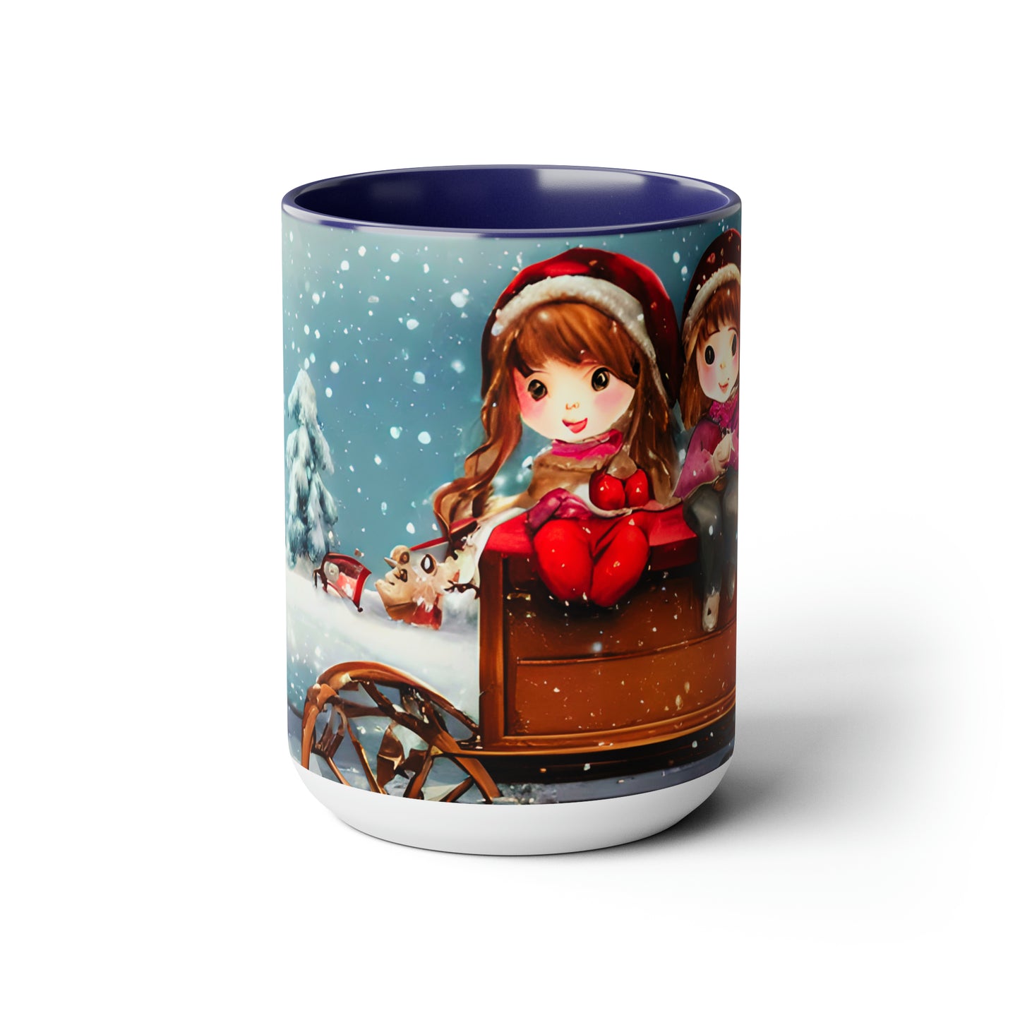 Twins on the back of a horse carriage 15 oz ceramic mug