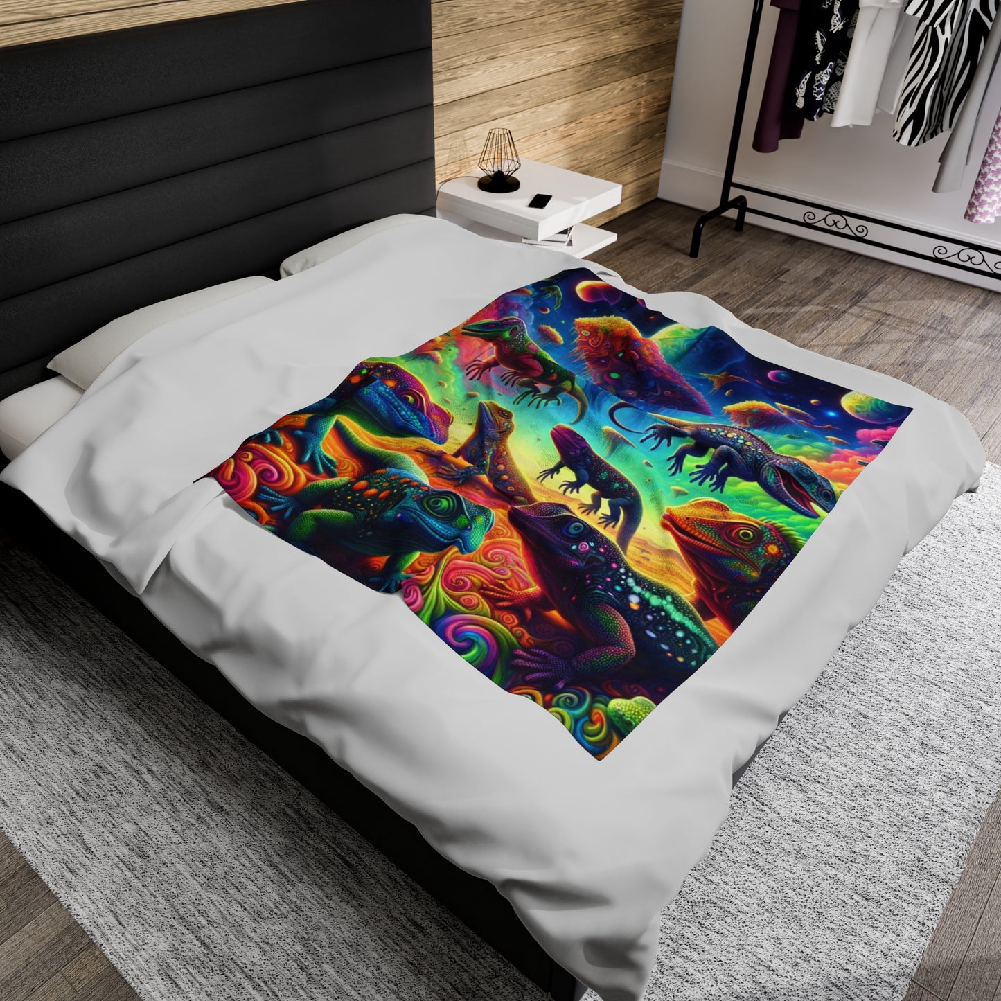 Psychedelic Chameleon Bliss Velveteen Plush Blanket