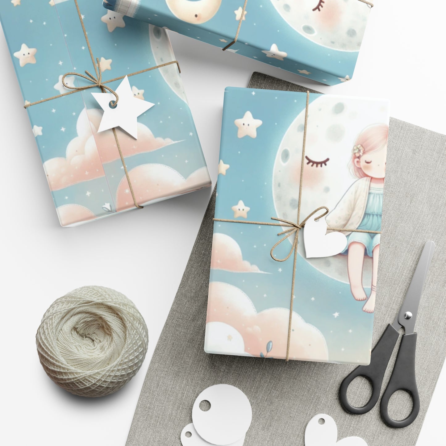 Gift Wrap Papers girl on the moon Night Gift Wrap - Choose Matte or Satin Finish