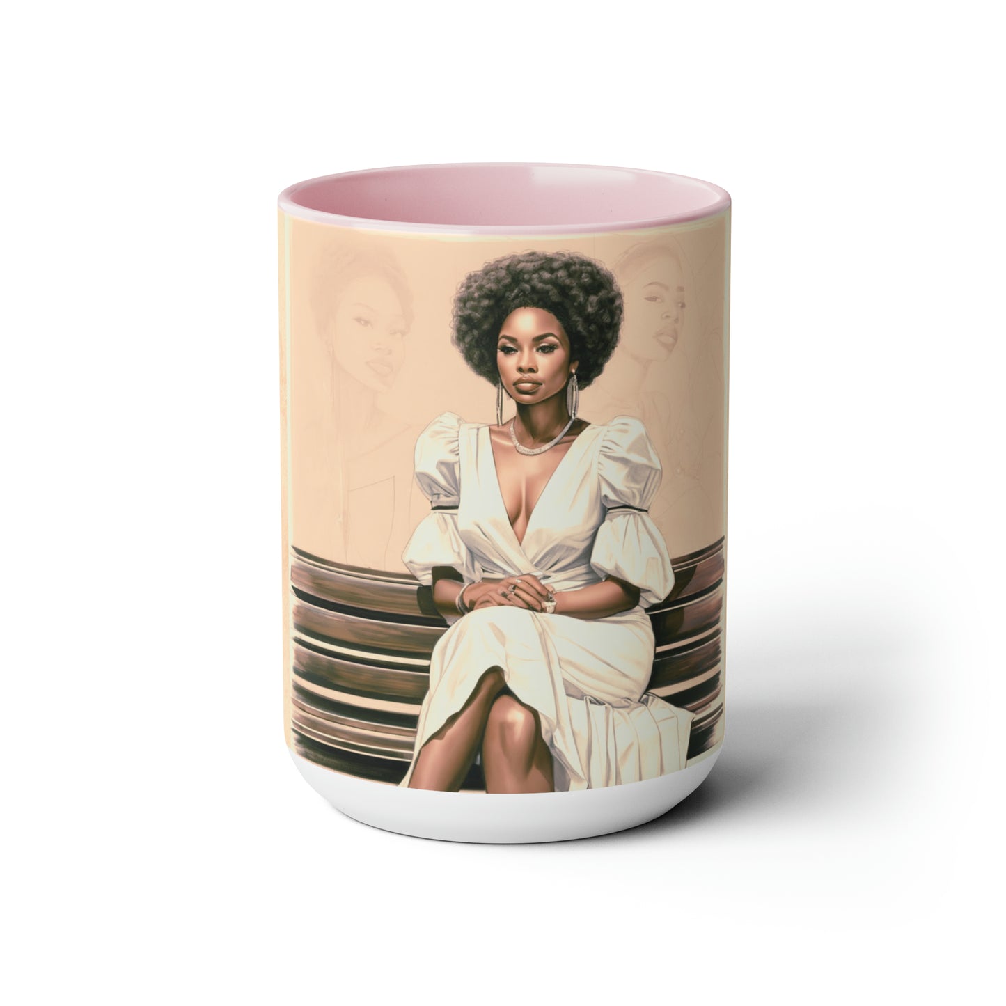 African-American women sitting on a bench 15 oz  Ceramic mug