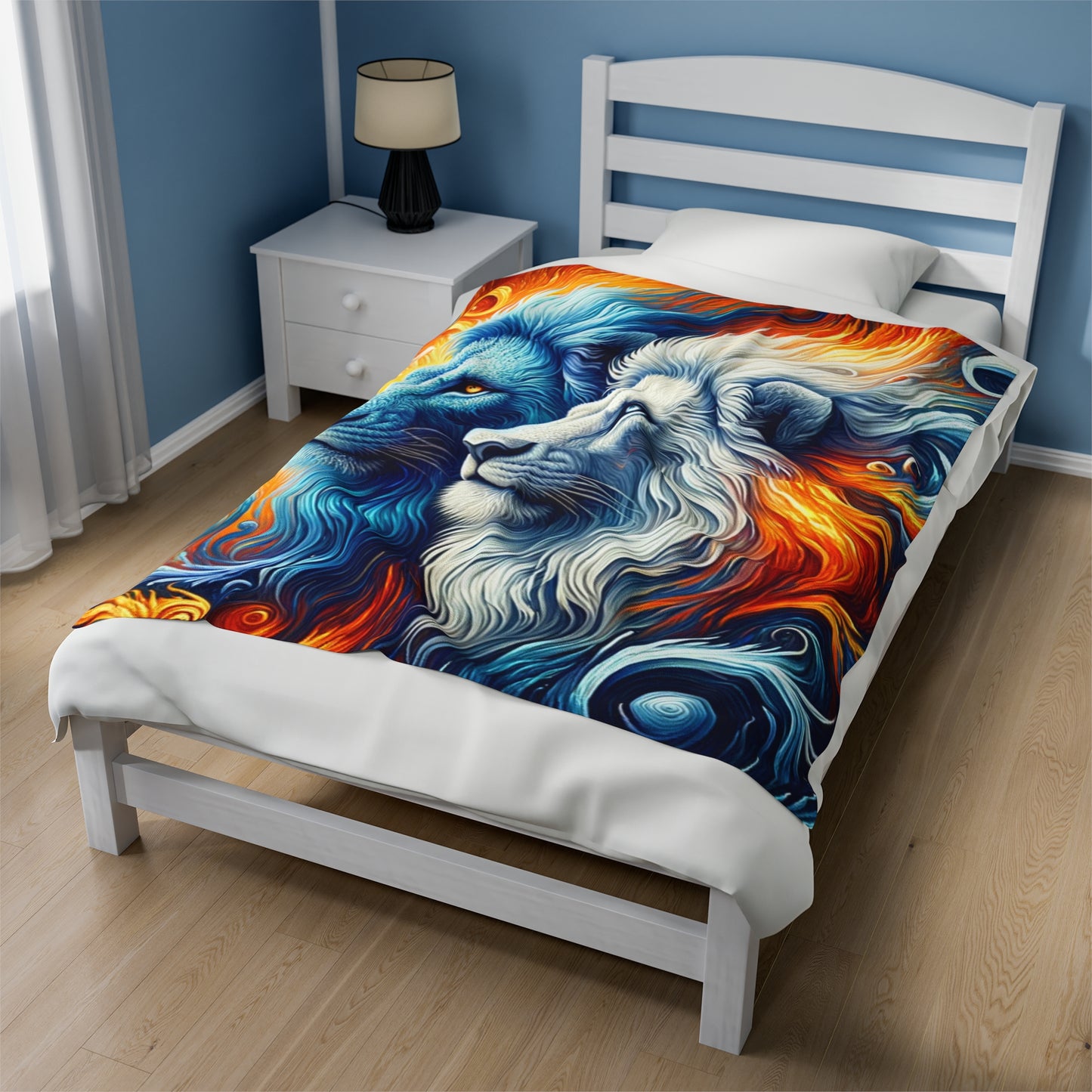 Fire and Ice Lion Majesty Velveteen Plush Blanket