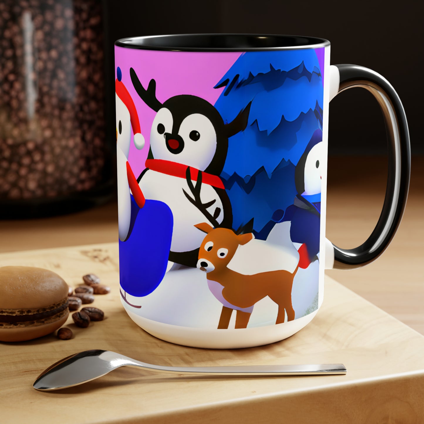 Penguin sledding selfie 15 oz ceramic mug