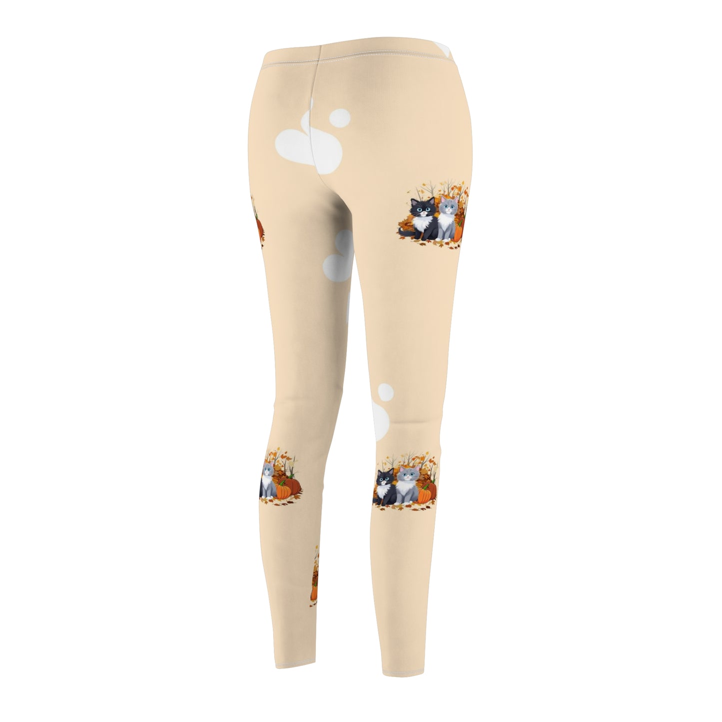 Autumn Elegance Cream-Colored Kitty and Pumpkin All-Over Print Women's Leggings