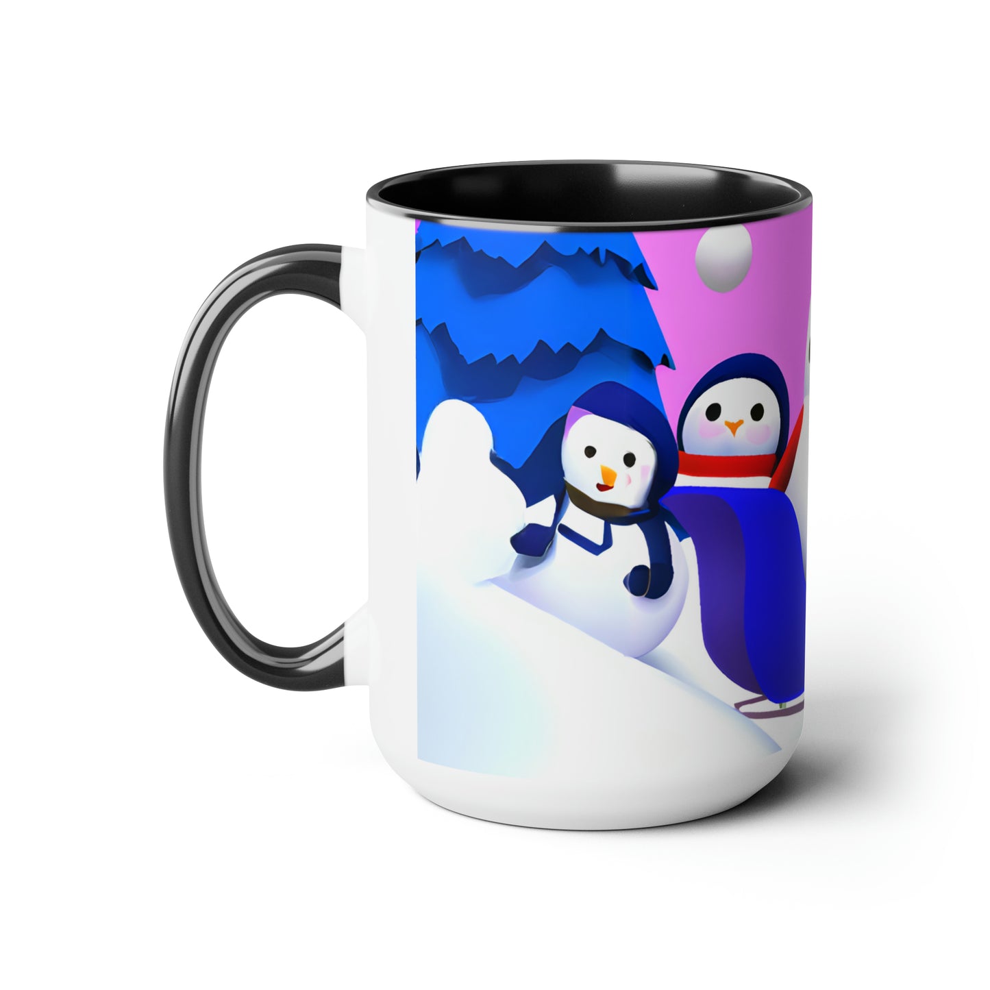 Penguin sledding selfie 15 oz ceramic mug