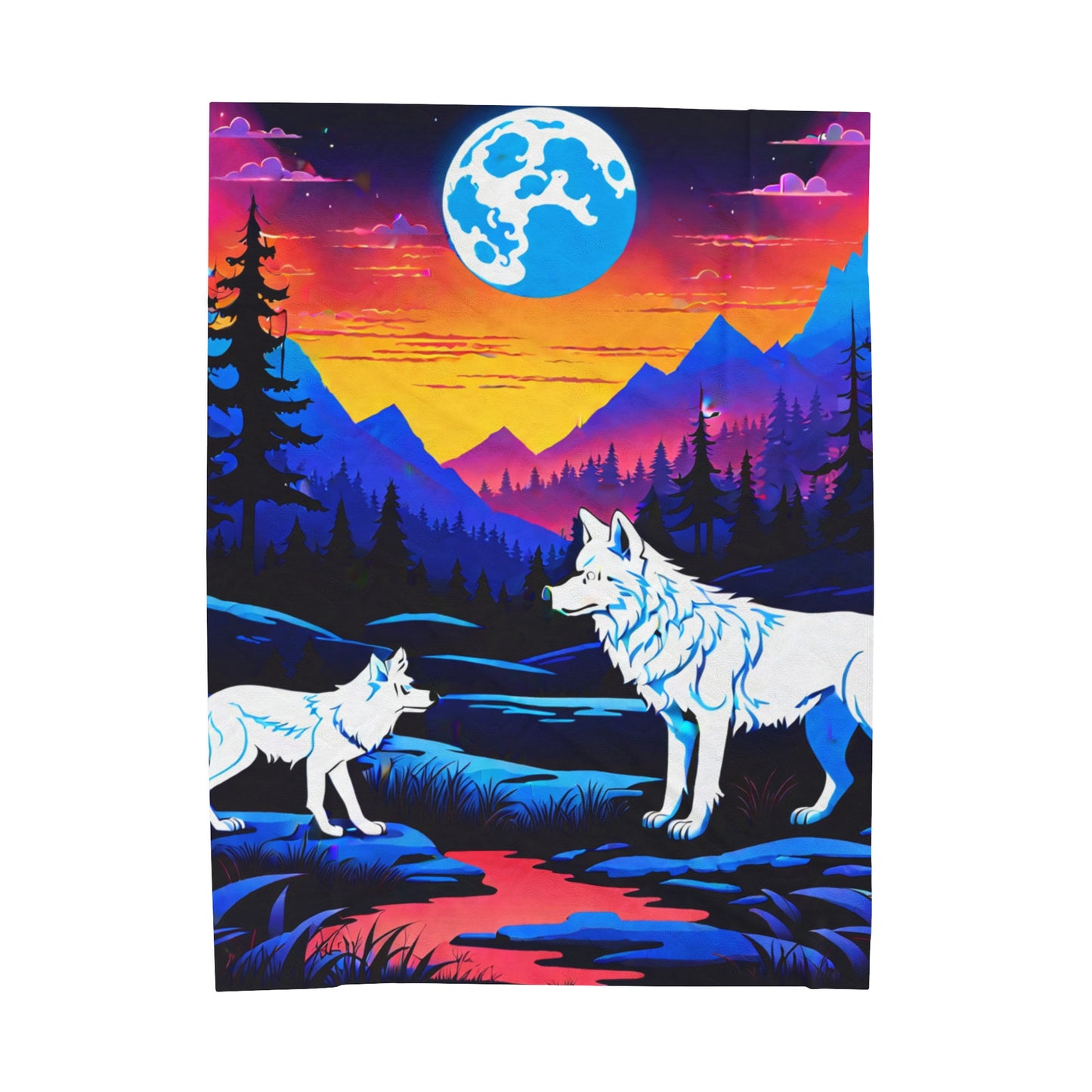 Sapphire Night Whispers wolf family Velveteen Plush Blanket