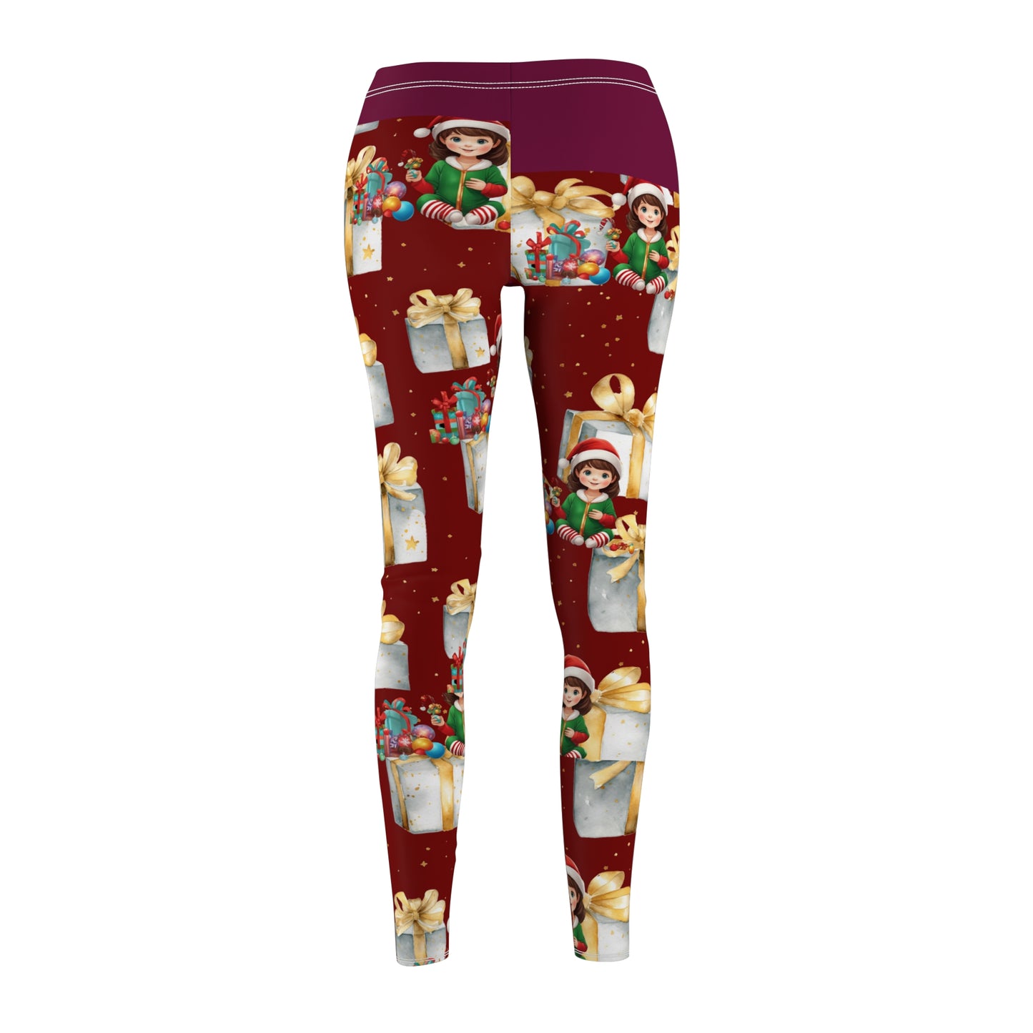 Maroon Leggings with a Little Girl and Christmas Presents: