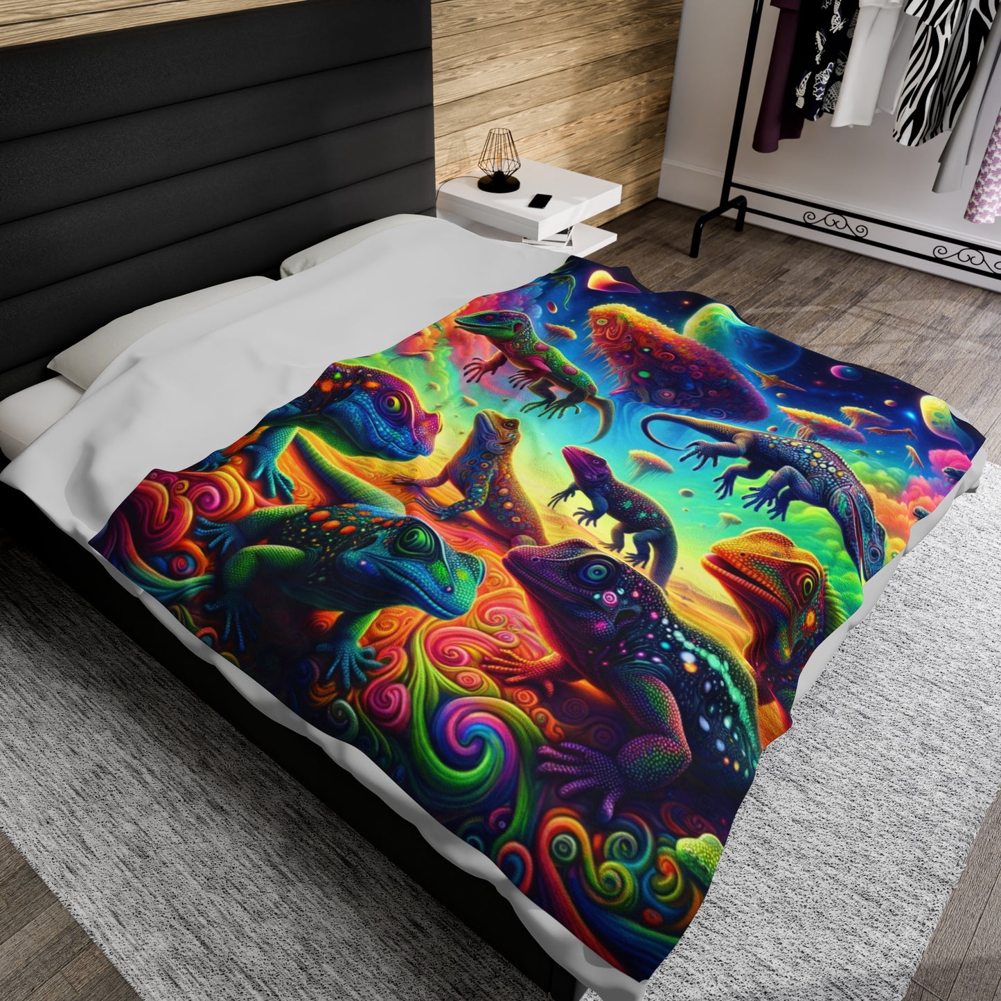 Psychedelic Chameleon Bliss Velveteen Plush Blanket