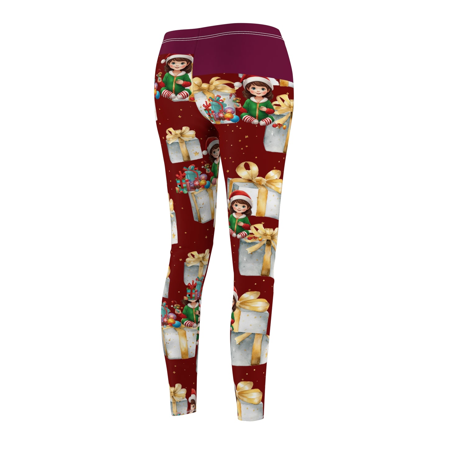 Maroon Leggings with a Little Girl and Christmas Presents: