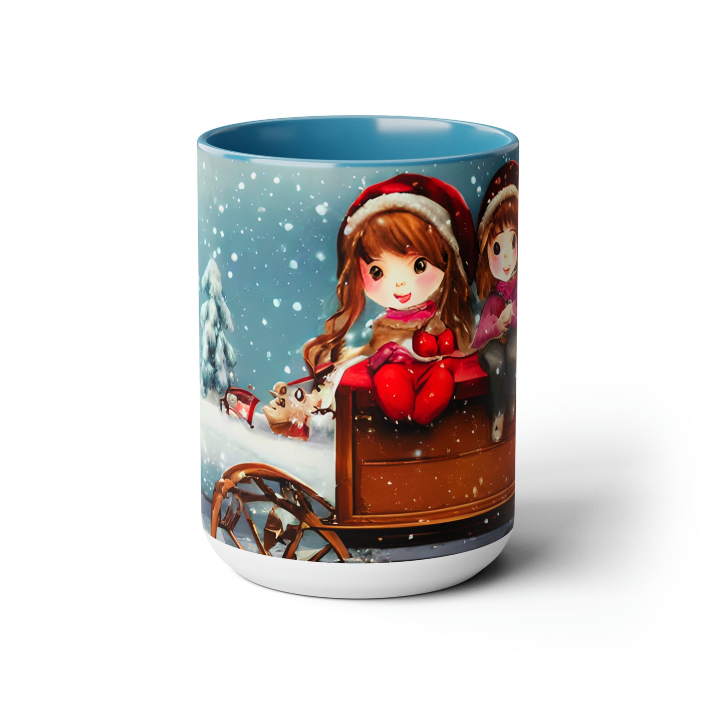 Twins on the back of a horse carriage 15 oz ceramic mug