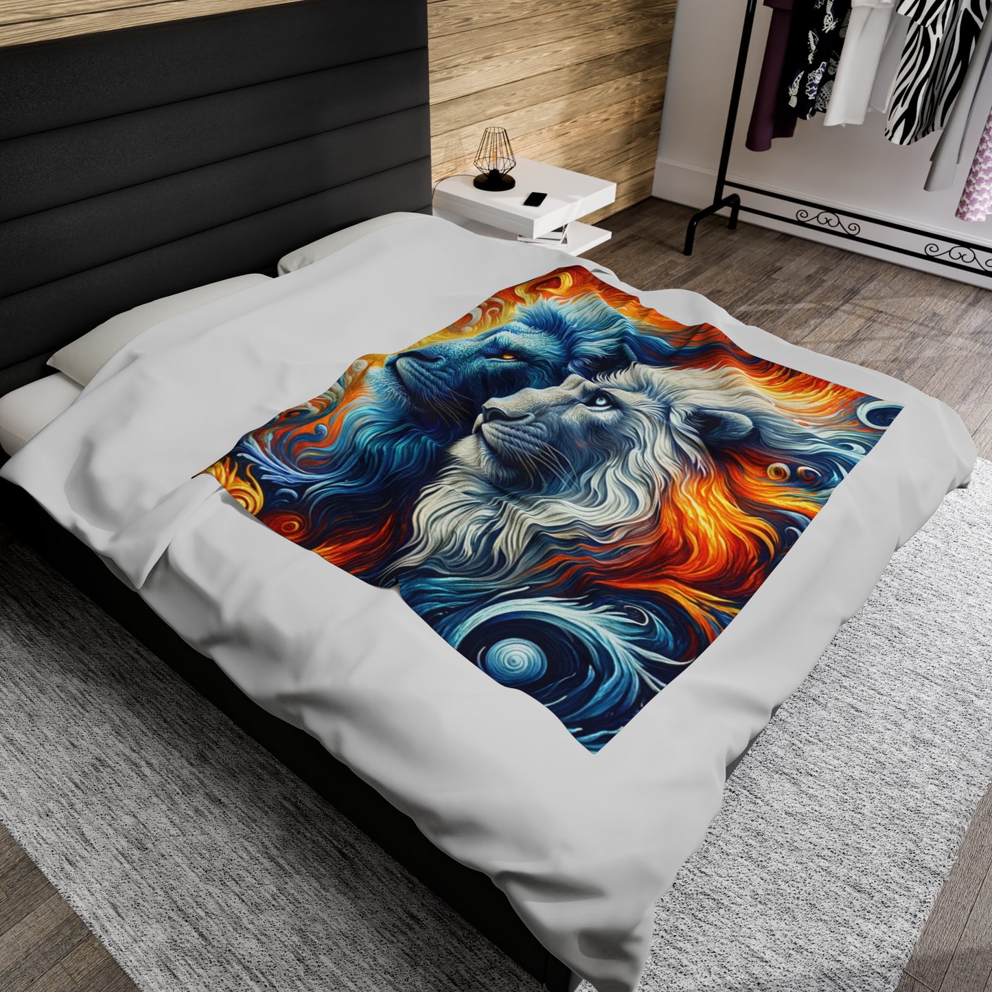 Fire and Ice Lion Majesty Velveteen Plush Blanket