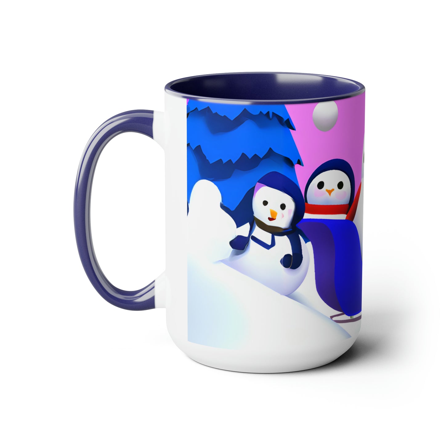 Penguin sledding selfie 15 oz ceramic mug