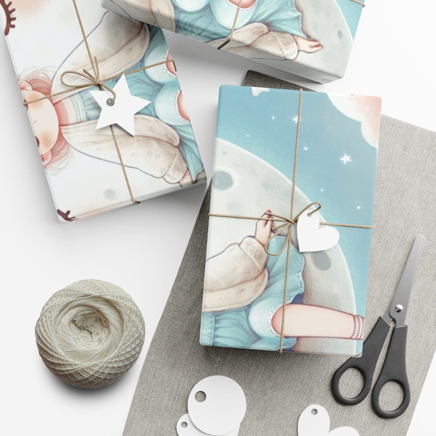 Gift Wrap Papers girl on the moon Night Gift Wrap - Choose Matte or Satin Finish