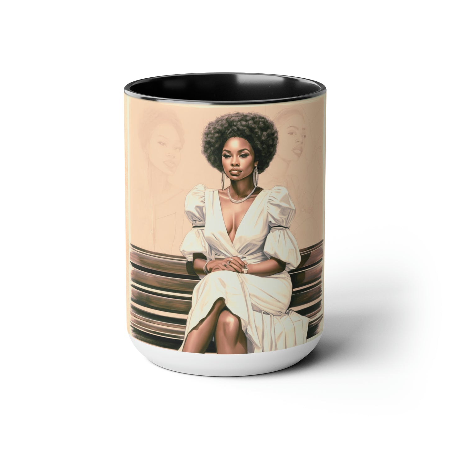 African-American women sitting on a bench 15 oz  Ceramic mug