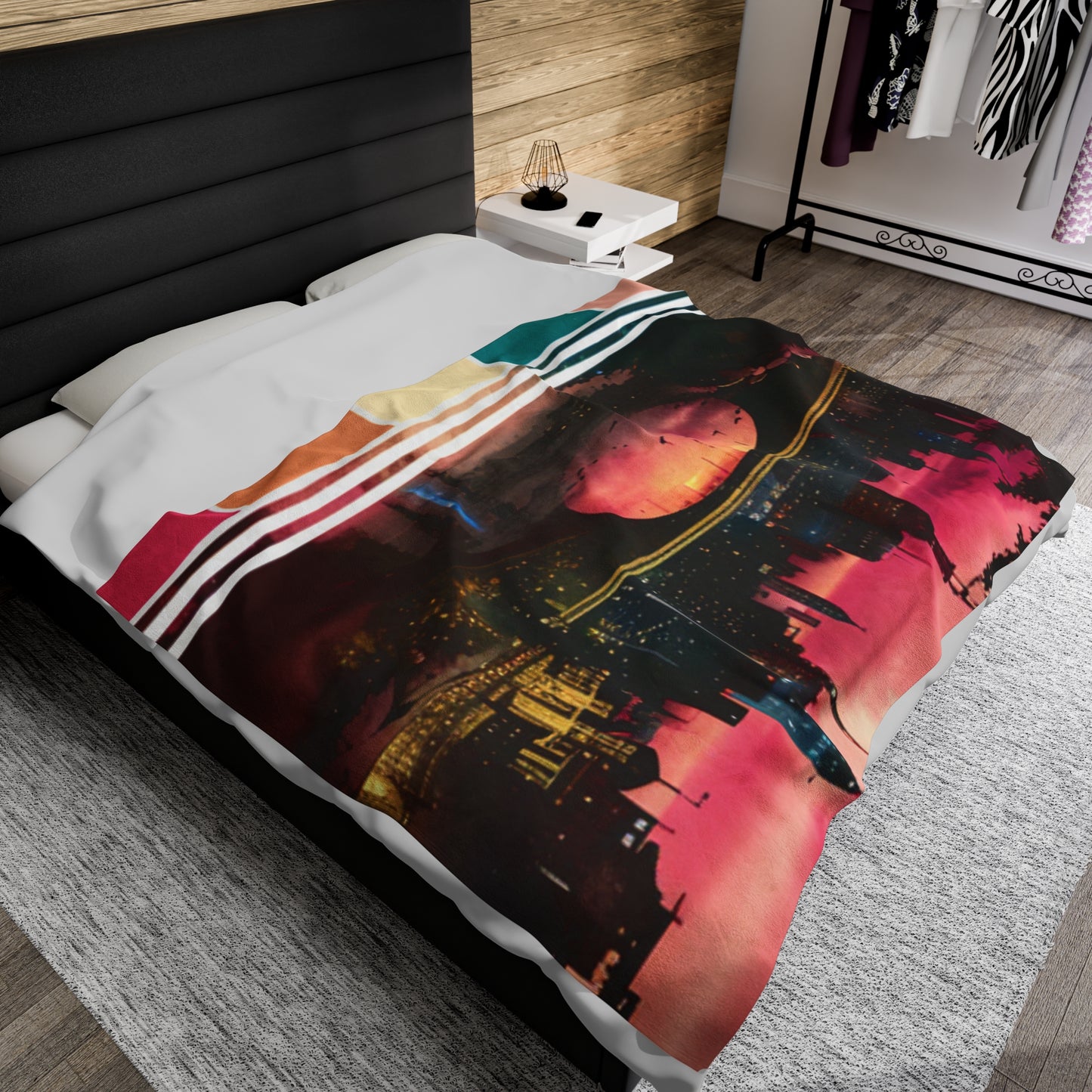 Urban Sunset - Abstract Cityscape Velveteen Blanket