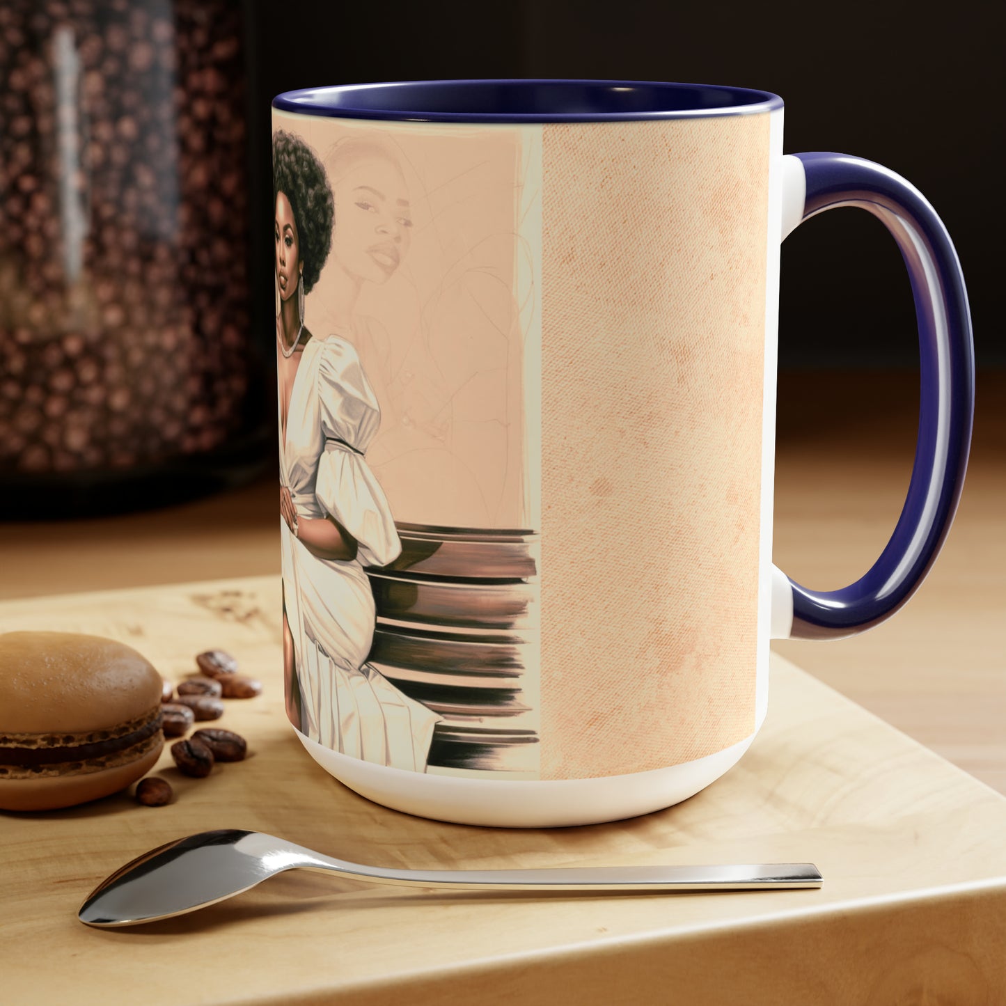 African-American women sitting on a bench 15 oz  Ceramic mug