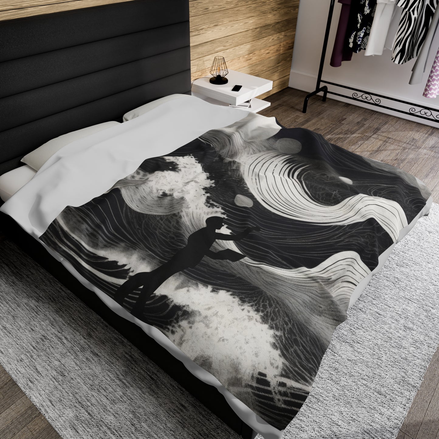 Black and white abstract Velveteen Plush Blanket