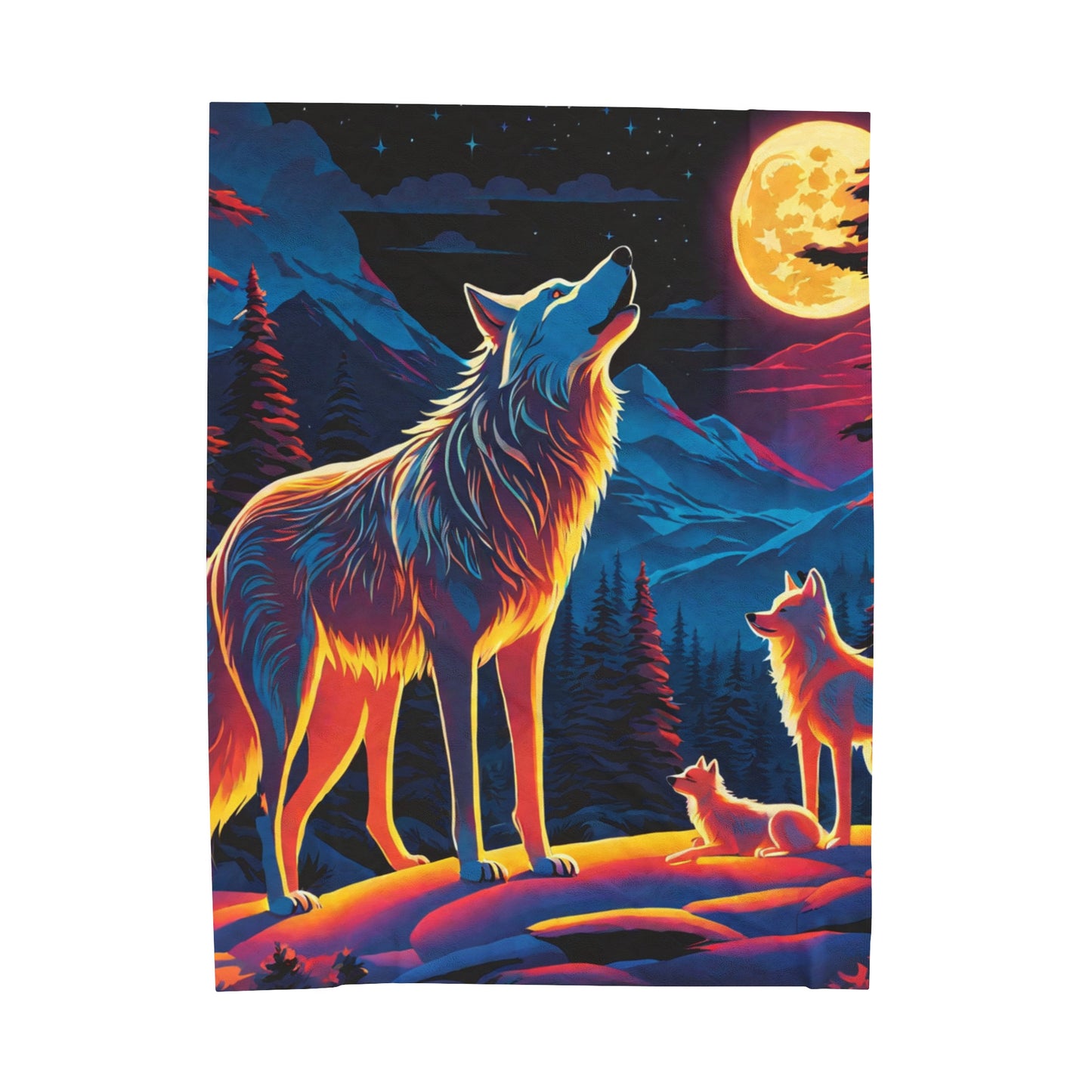 Howl Neon wolf family Velveteen Plush Blanket