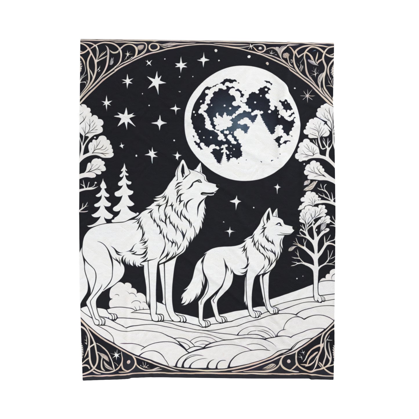 Monochrome Wolf Night Blanket Velveteen Plush Blanket