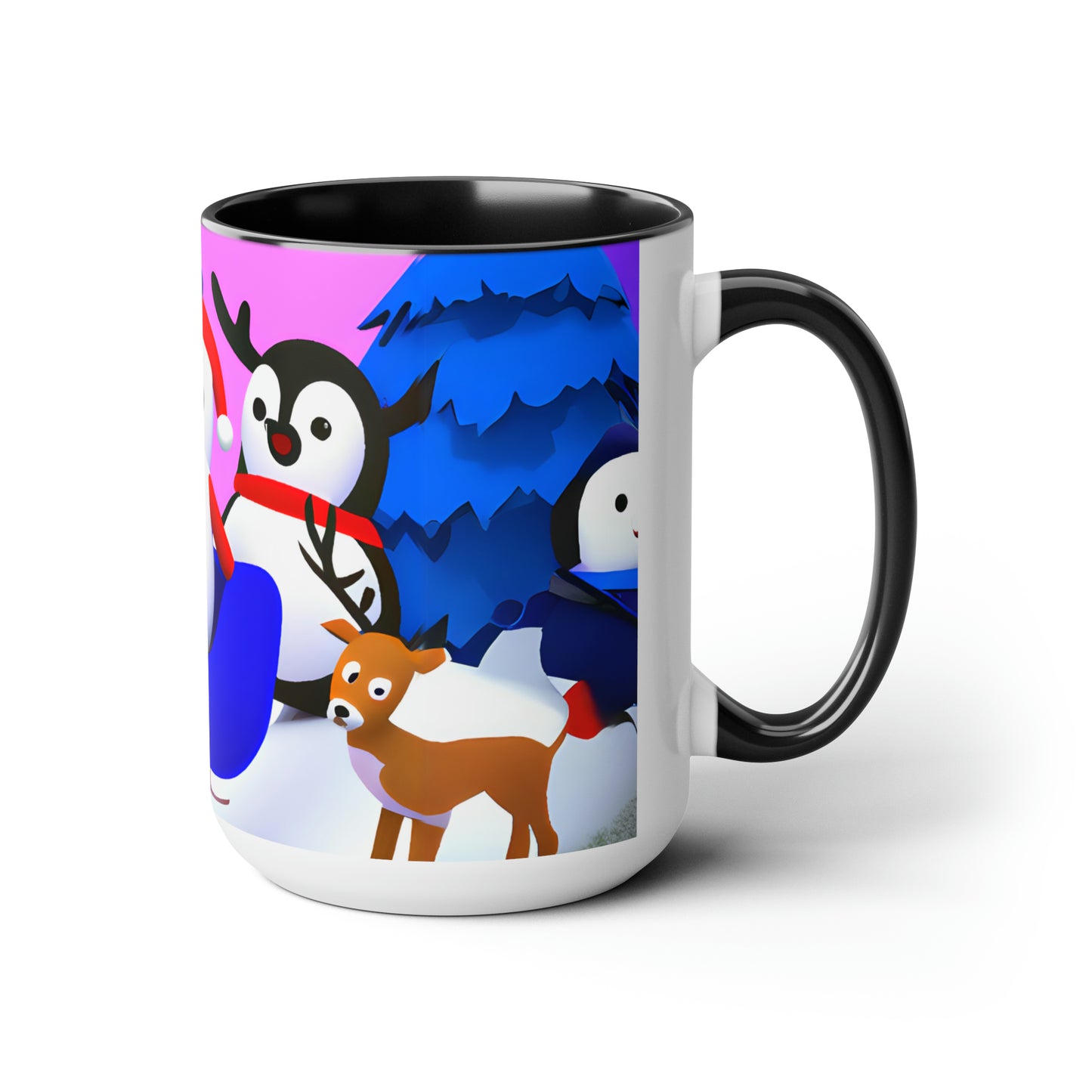 Penguin sledding selfie 15 oz ceramic mug