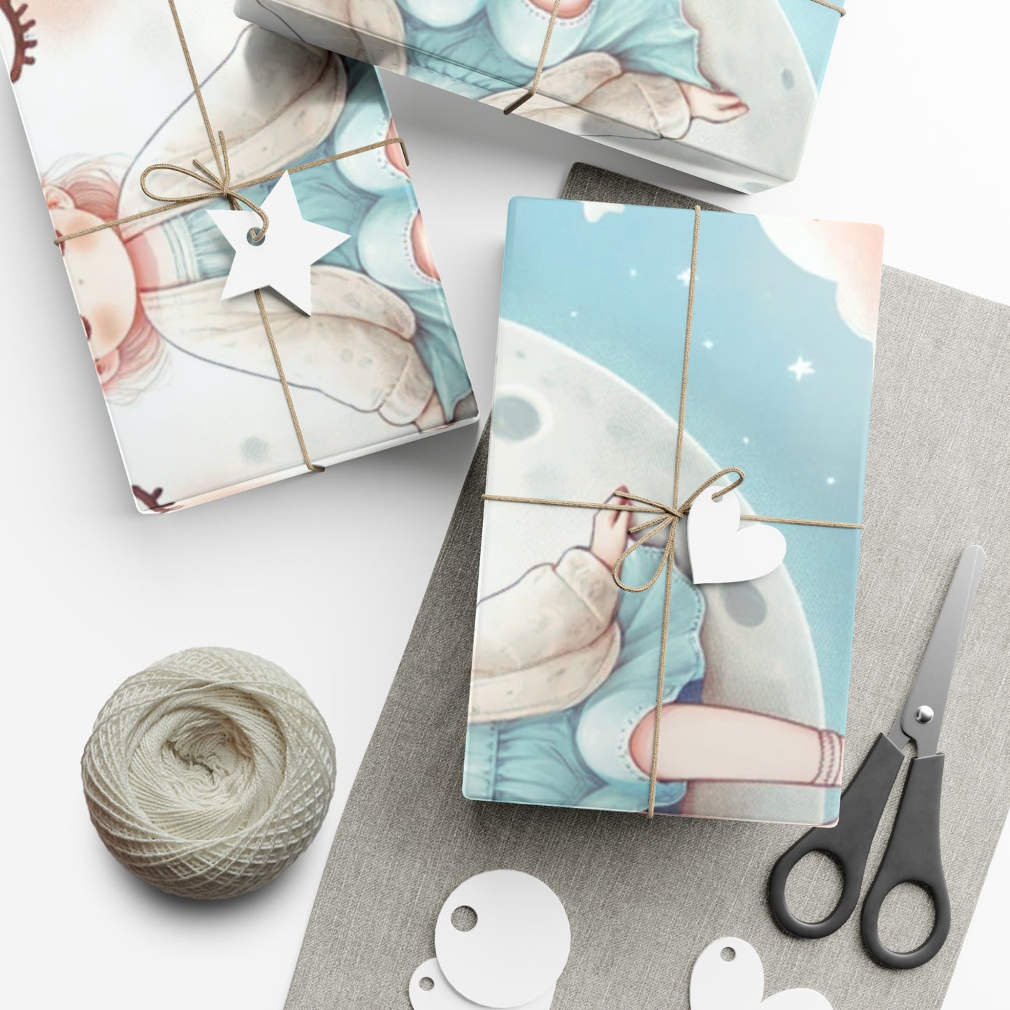 Gift Wrap Papers girl on the moon Night Gift Wrap - Choose Matte or Satin Finish