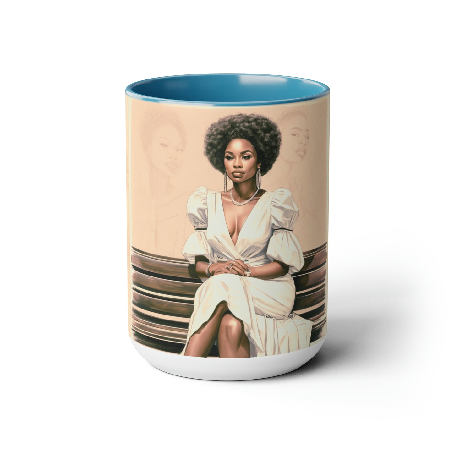 African-American women sitting on a bench 15 oz  Ceramic mug