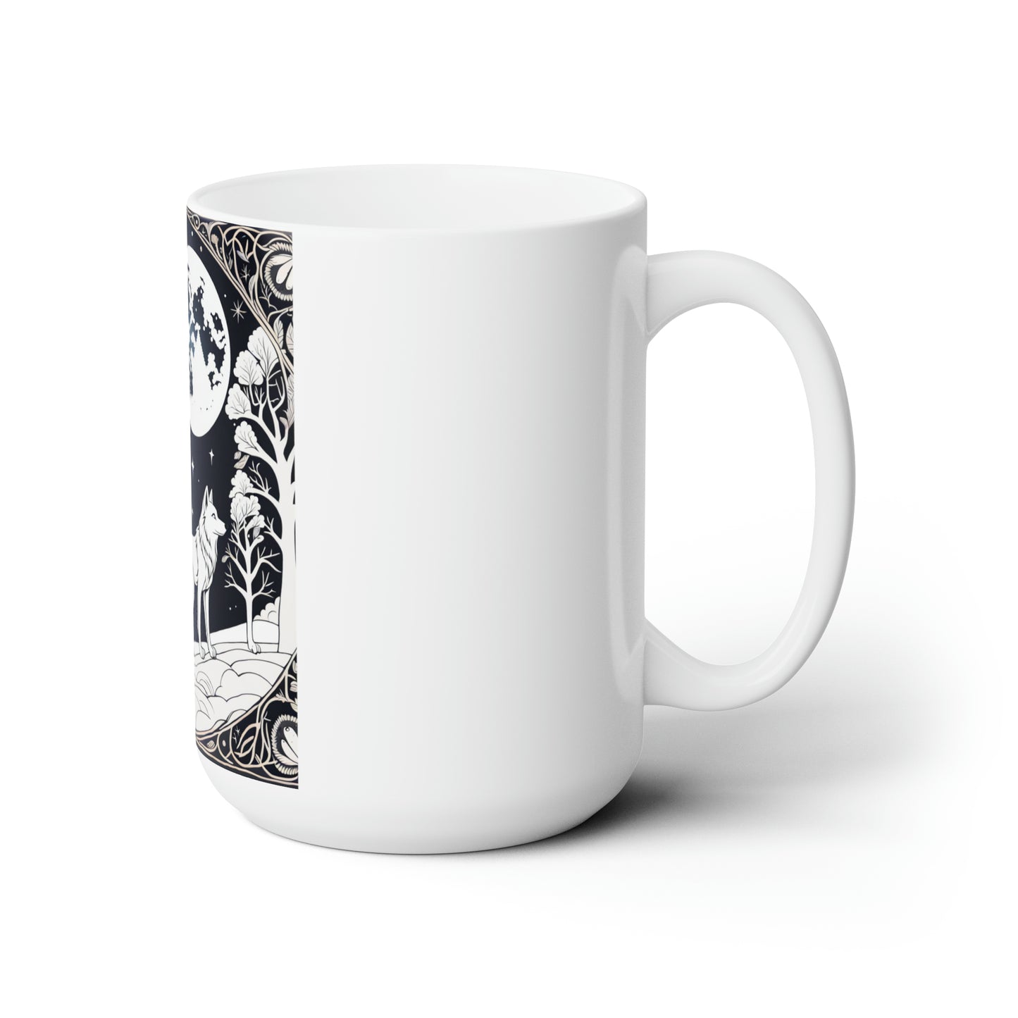 SILHOUETTE OF WOLF n  MOON CERAMIC MUG, 15 OZ