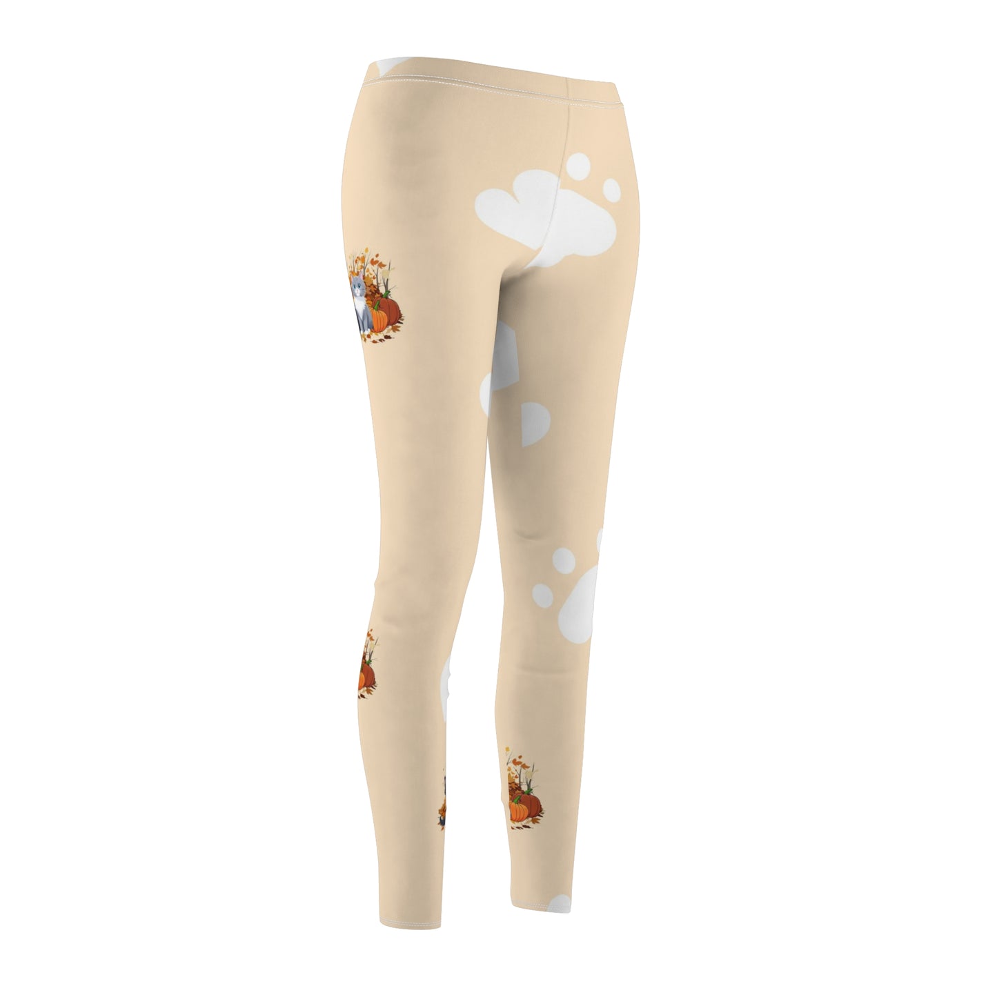 Autumn Elegance Cream-Colored Kitty and Pumpkin All-Over Print Women's Leggings