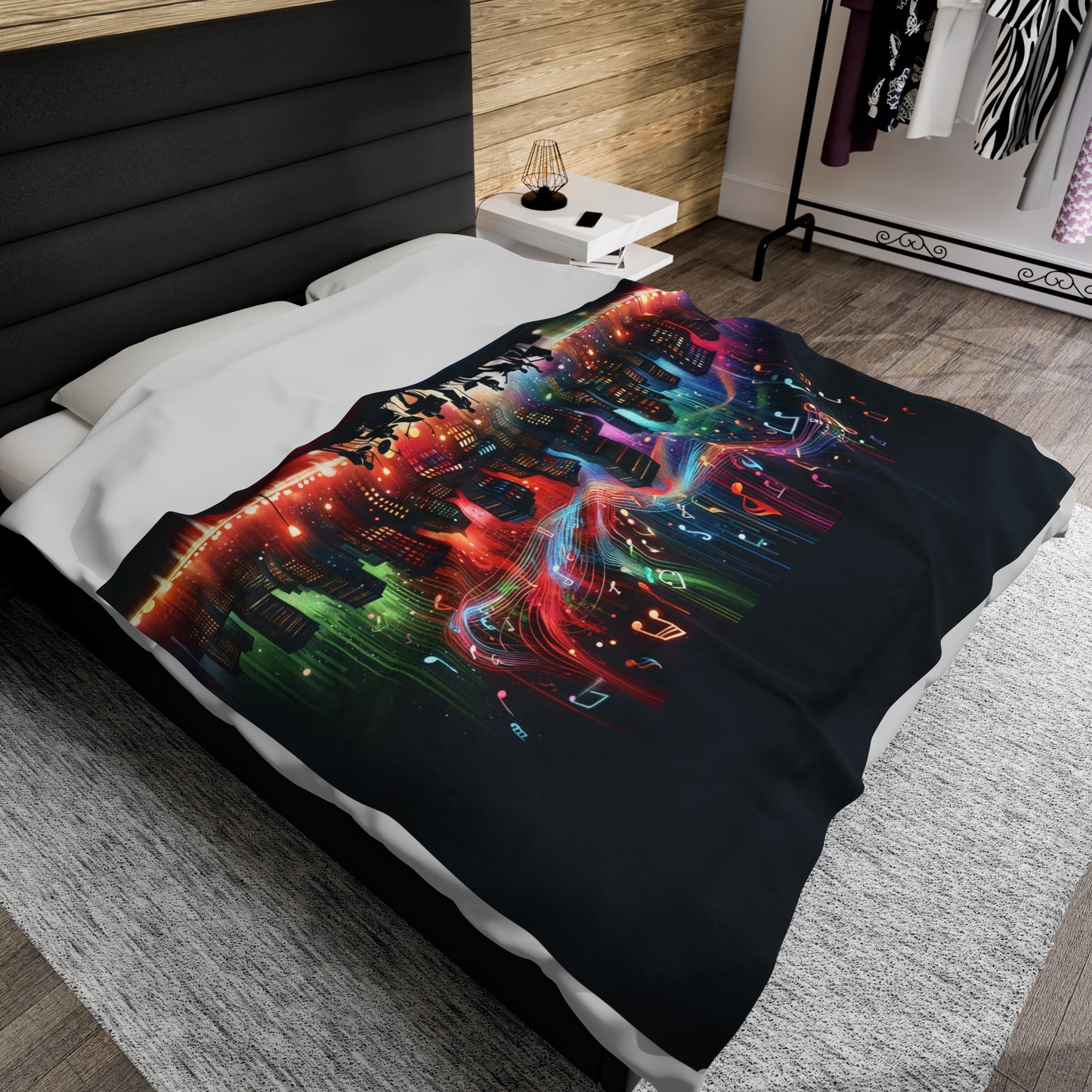 Nightscape of jazz band Velveteen Plush Blanket