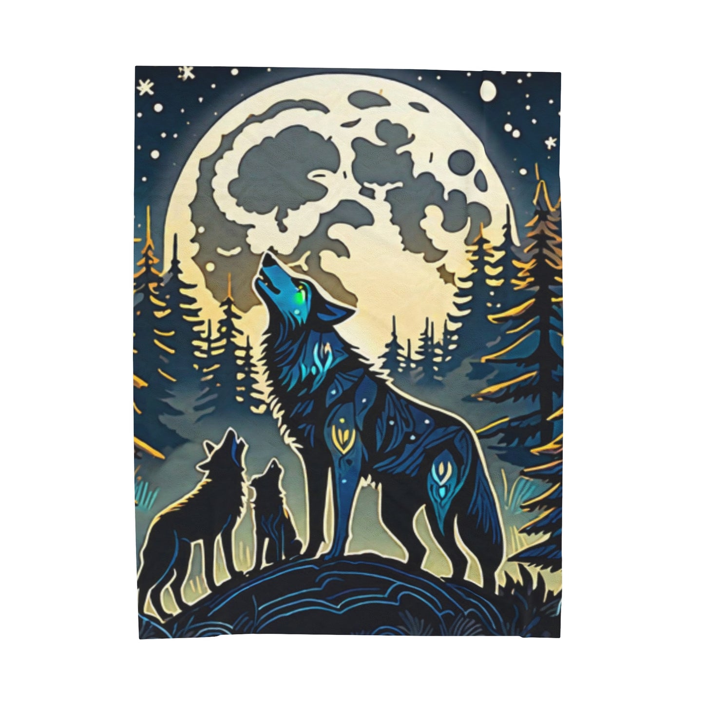 Moonlight wolf Family blanket Velveteen Plush Blanket