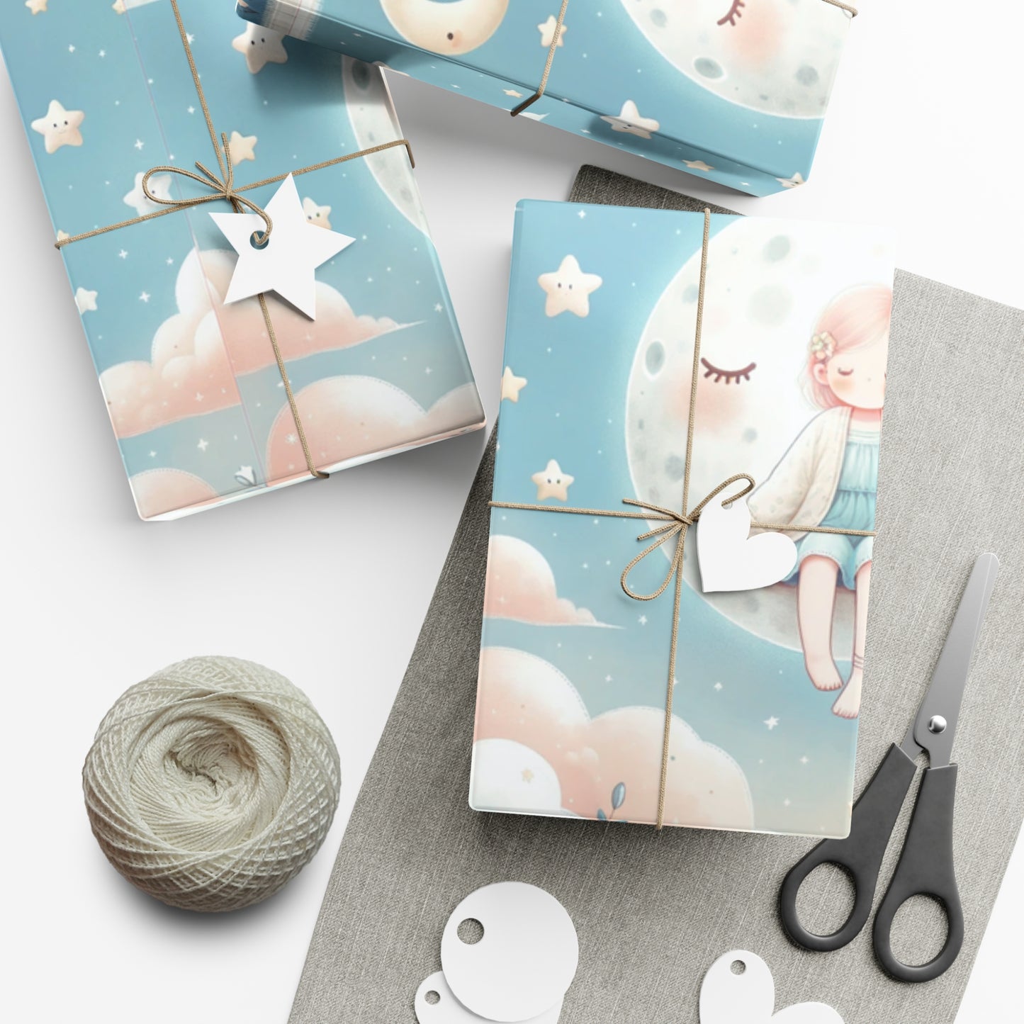 Gift Wrap Papers girl on the moon Night Gift Wrap - Choose Matte or Satin Finish