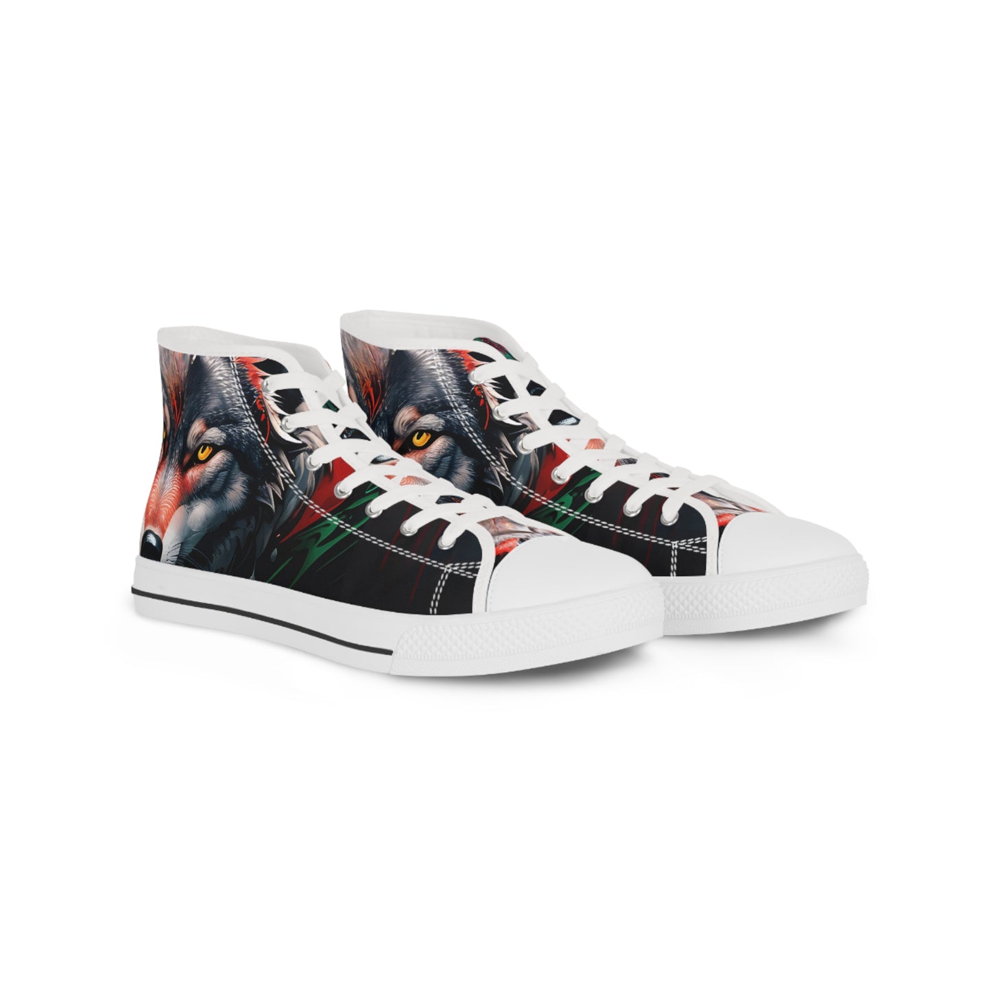 Men's Red and Black Wolf High Top Sneakers