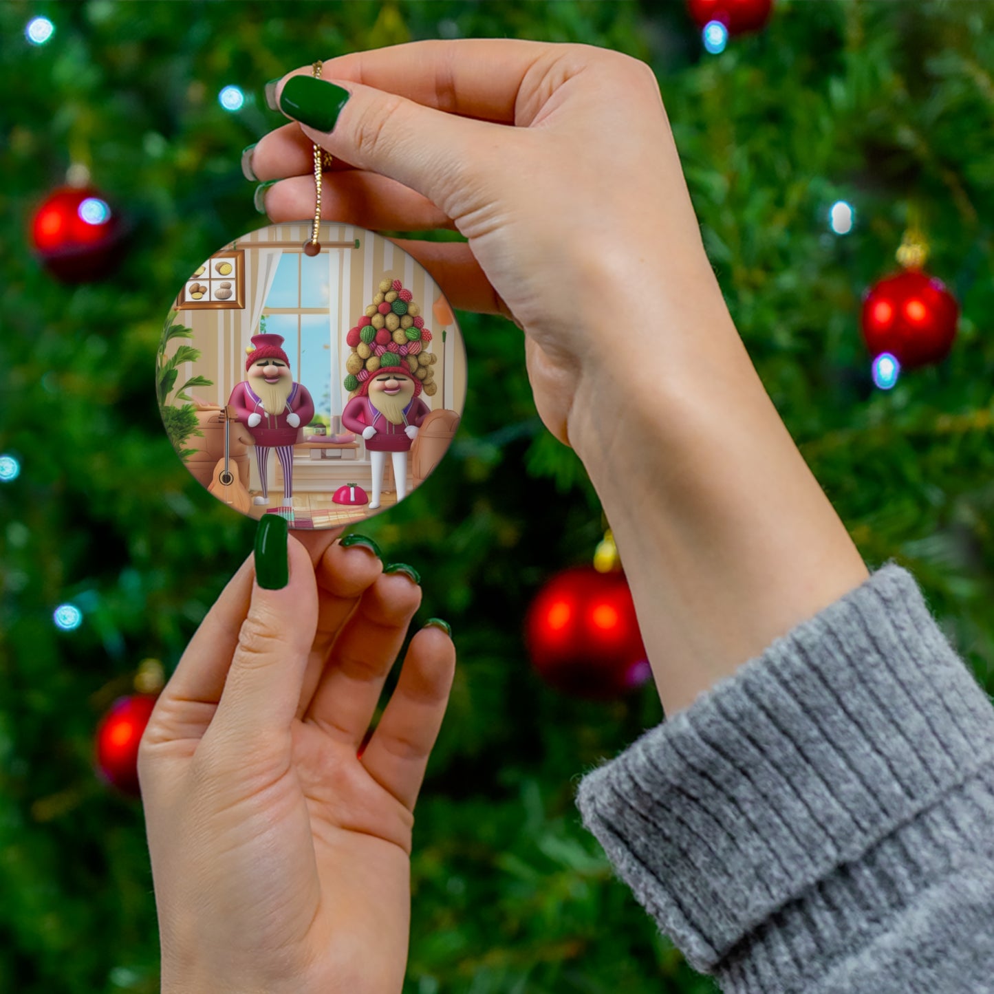 Overloaded potato family Christmas Ceramic Ornament, 4 Shapes