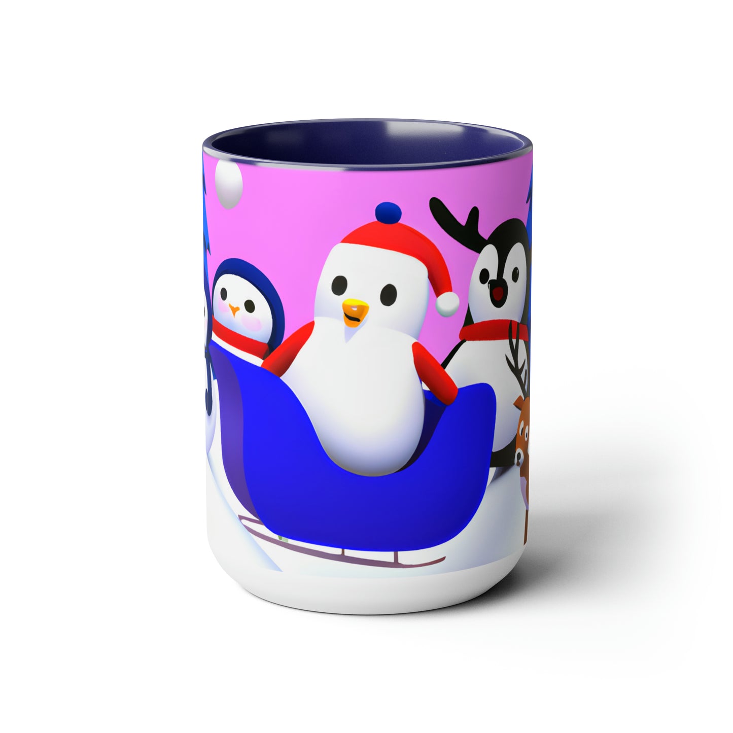 Penguin sledding selfie 15 oz ceramic mug