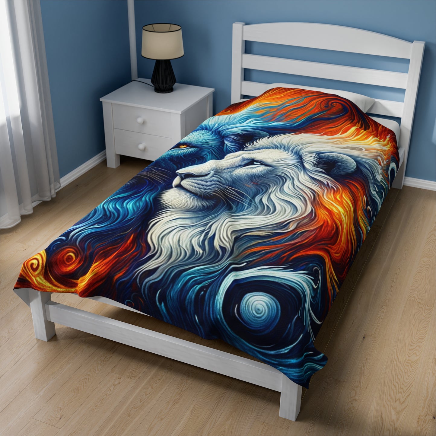 Fire and Ice Lion Majesty Velveteen Plush Blanket