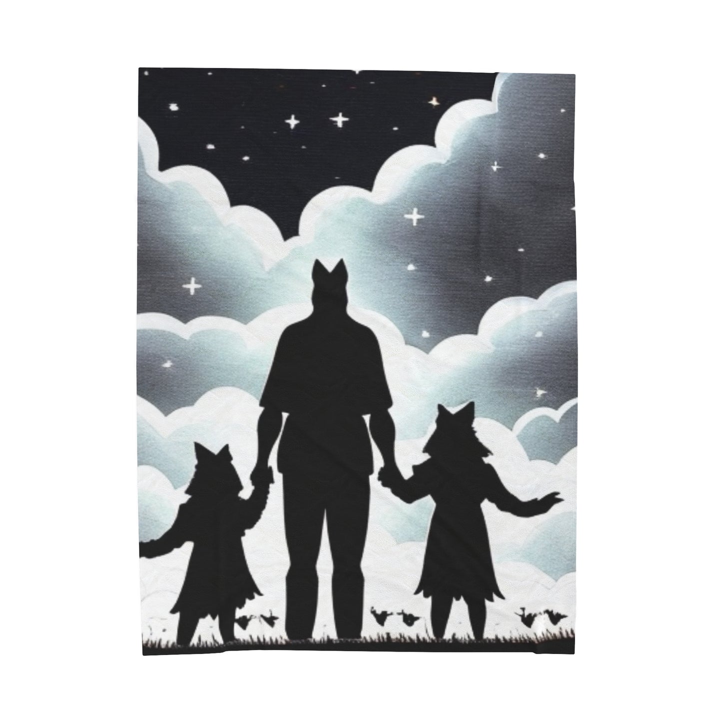 Wolf family holding hands Velveteen Plush Blanket