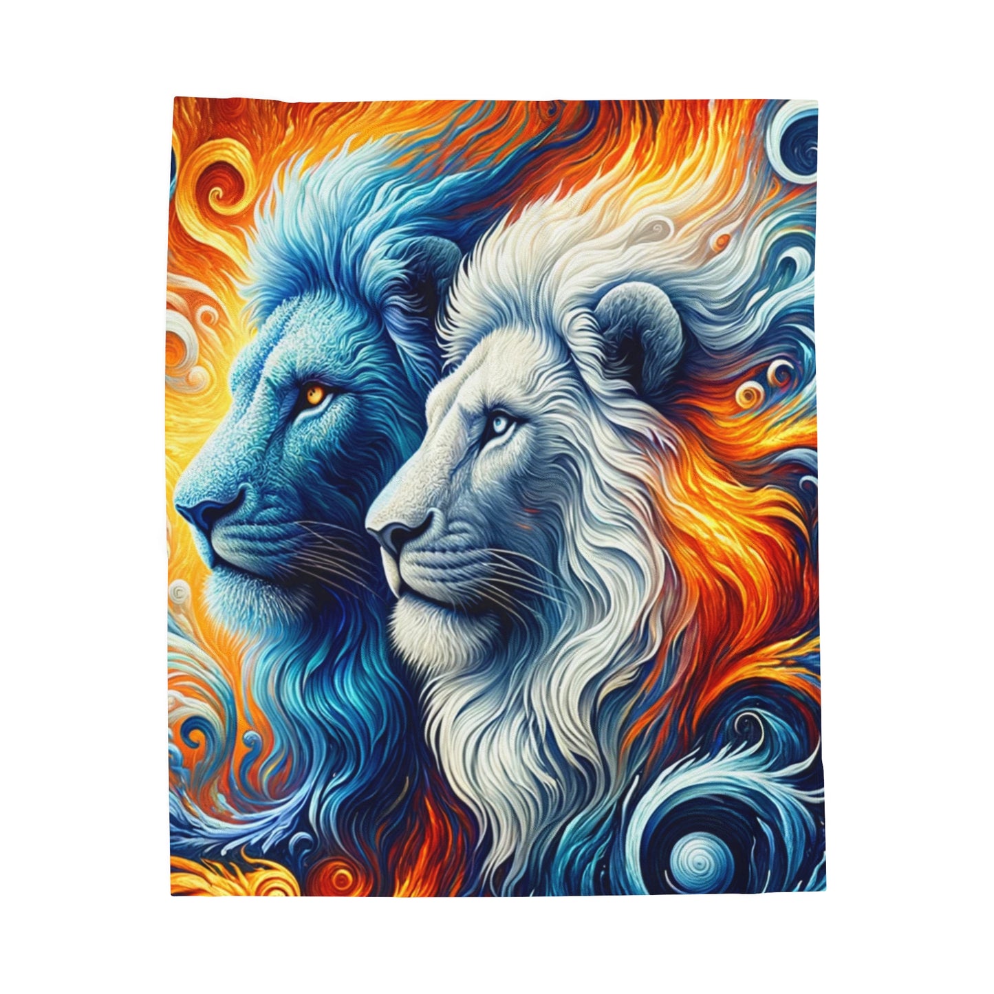 Fire and Ice Lion Majesty Velveteen Plush Blanket