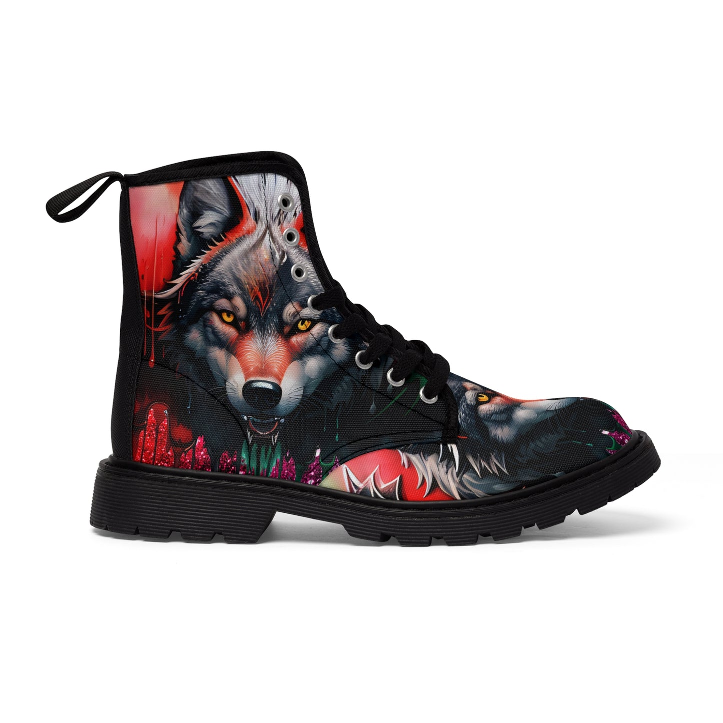 Men's Red and Black Wolf Canvas Boots