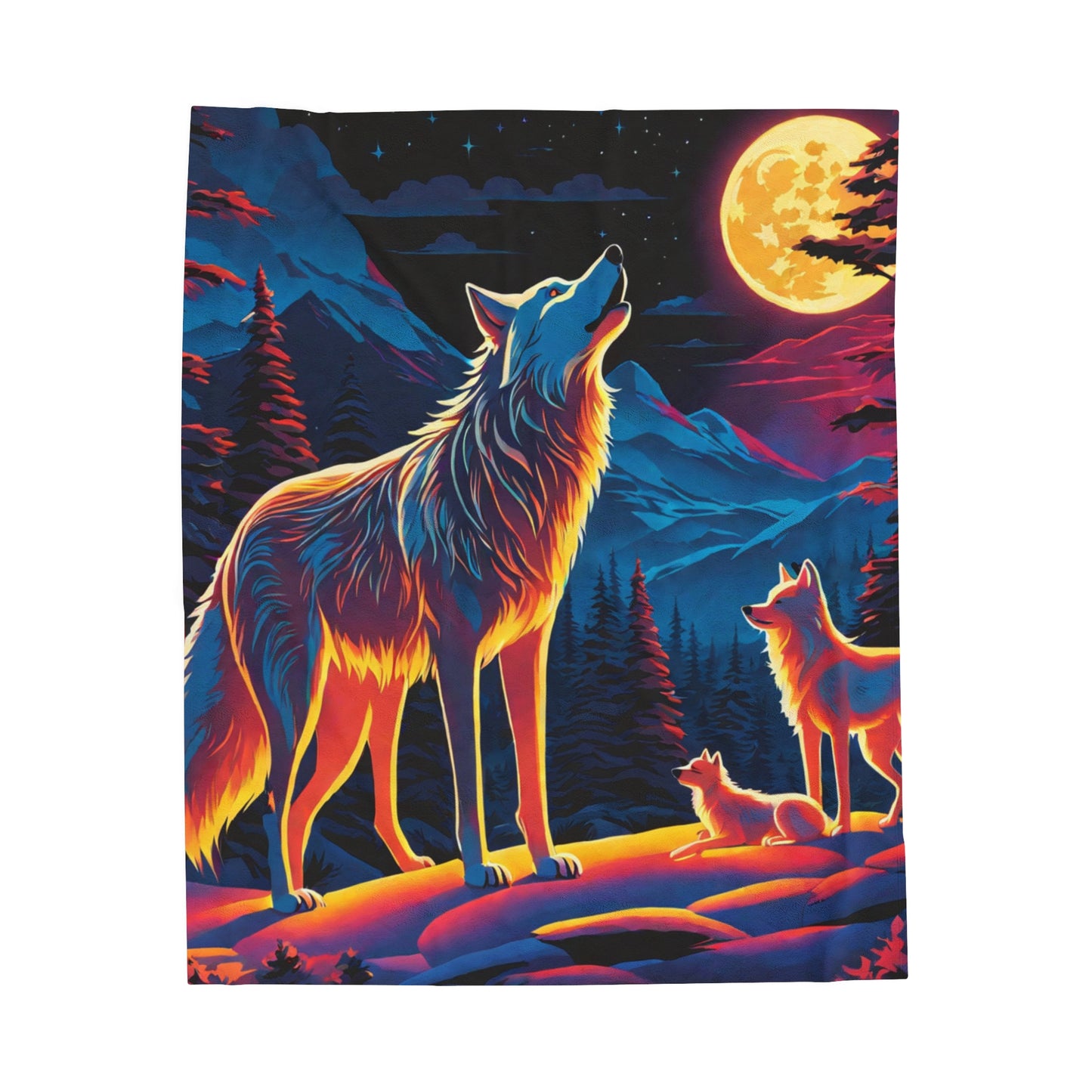 Howl Neon wolf family Velveteen Plush Blanket