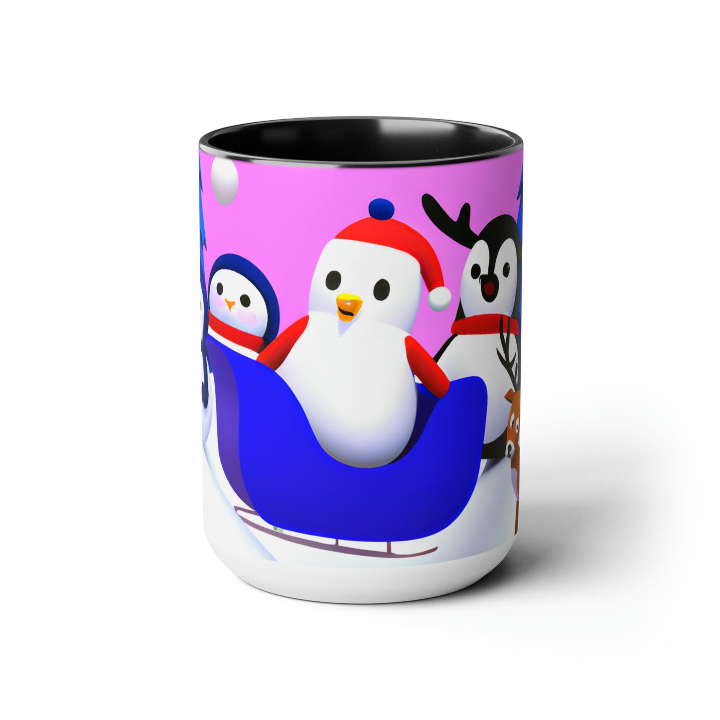 Penguin sledding selfie 15 oz ceramic mug