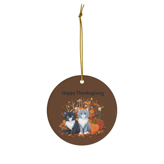 Thanksgiving Ceramic Ornament kitties and pumpkins