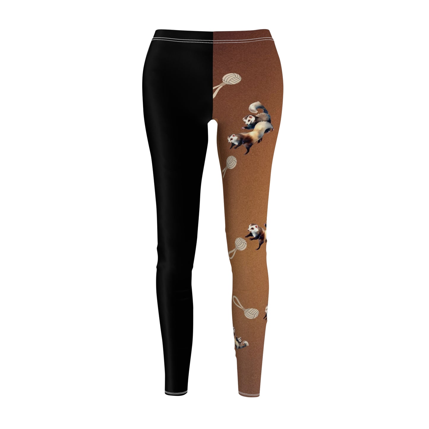 Playful Contrast Two-Tone Black and Brown Ferret Women's Leggings Description