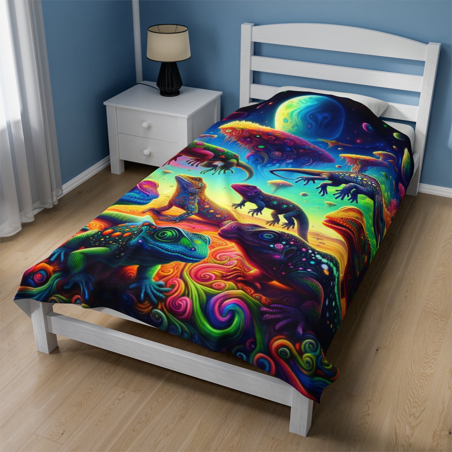 Psychedelic Chameleon Bliss Velveteen Plush Blanket